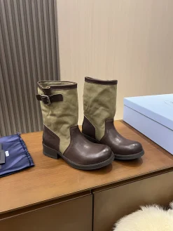 Alternative view of PRADA Boots Canvas Leather Brown-Green EU35-40 C00202609110690