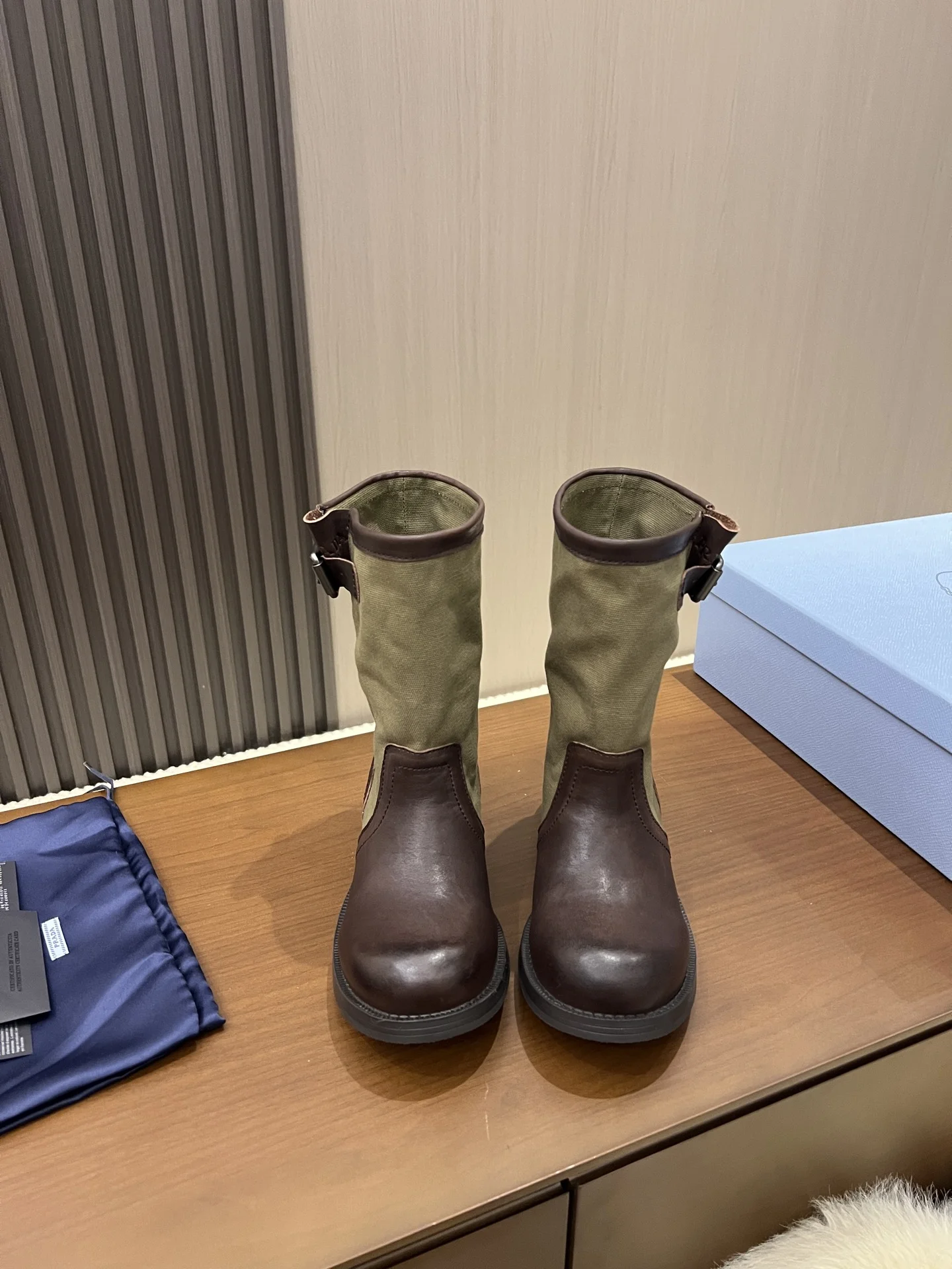 PRADA Boots Canvas Leather Brown-Green EU35-40 C00202609110690 - Image 3