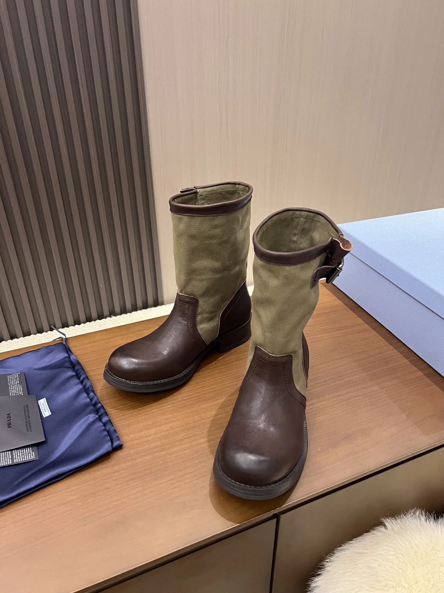 PRADA Boots Canvas Leather Brown-Green EU35-40 C00202609110690 - Image 4