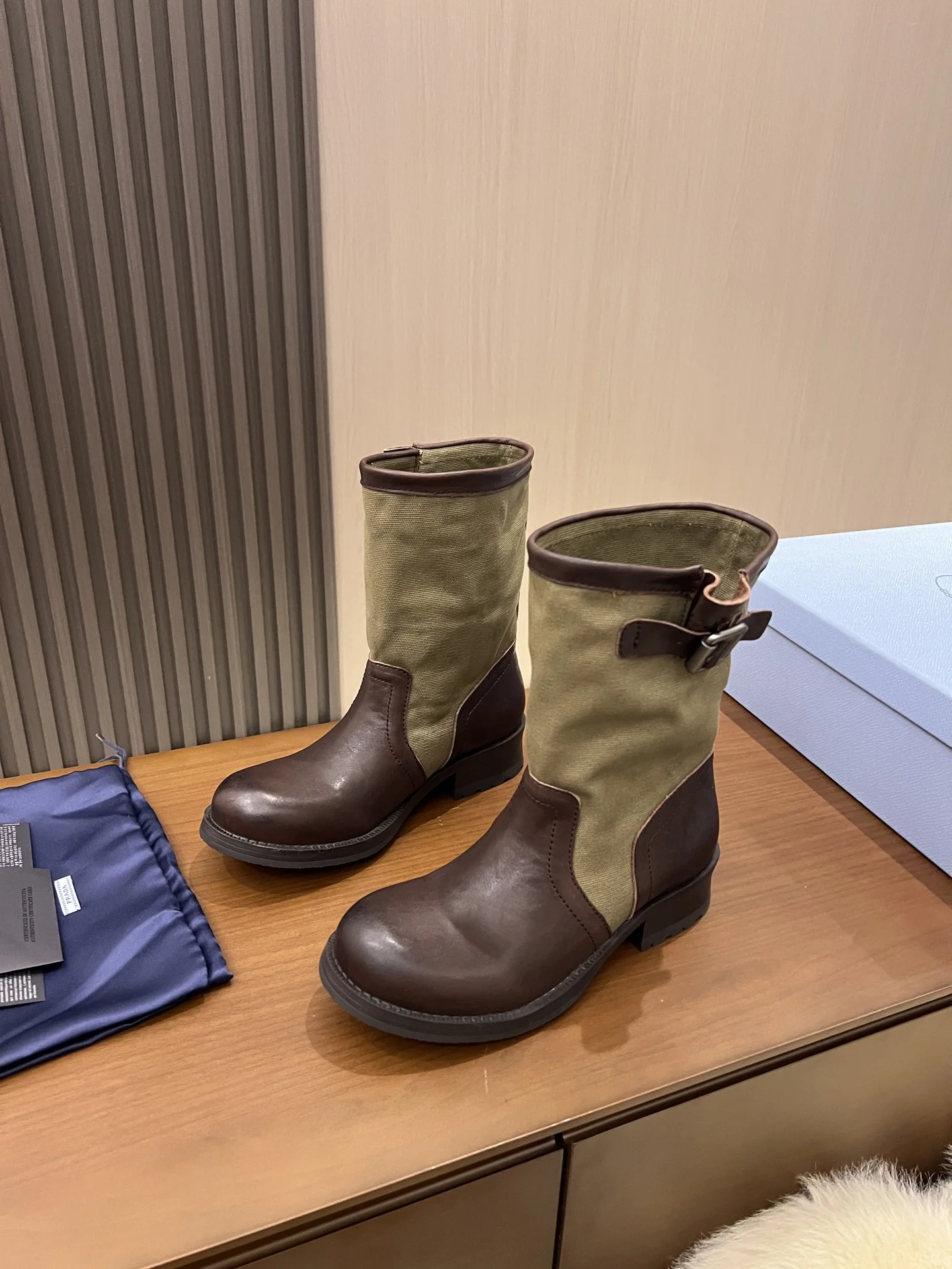 PRADA Boots Canvas Leather Brown-Green EU35-40 C00202609110690 - Image 5