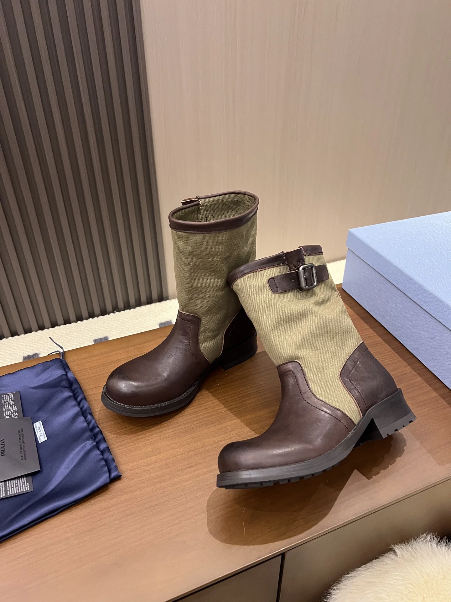 PRADA Boots Canvas Leather Brown-Green EU35-40 C00202609110690 - Image 6