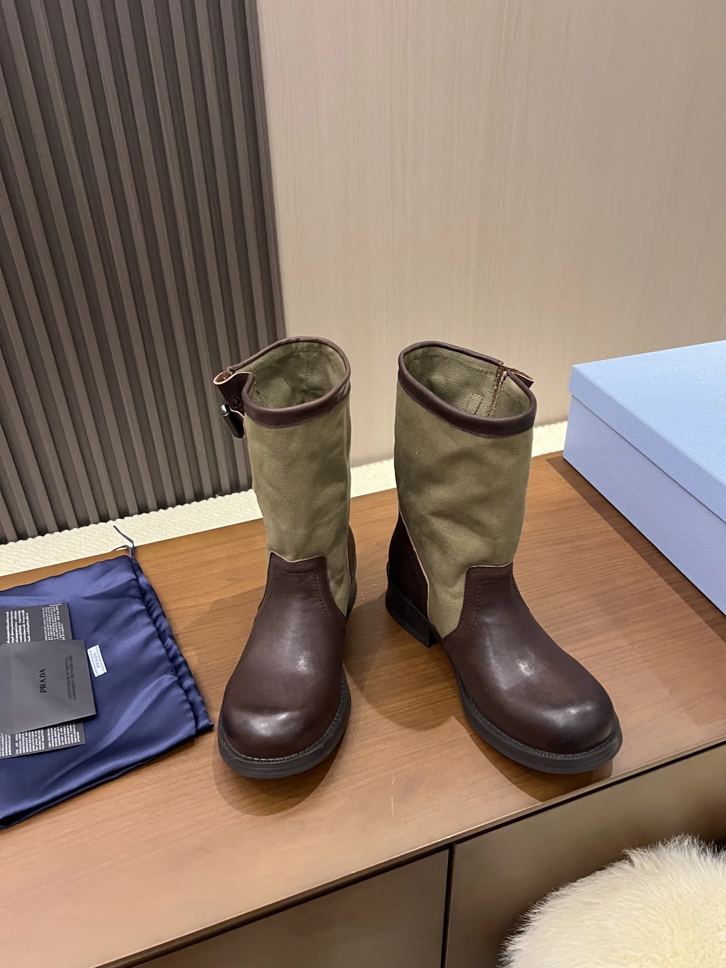 PRADA Boots Canvas Leather Brown-Green EU35-40 C00202609110690 - Image 7
