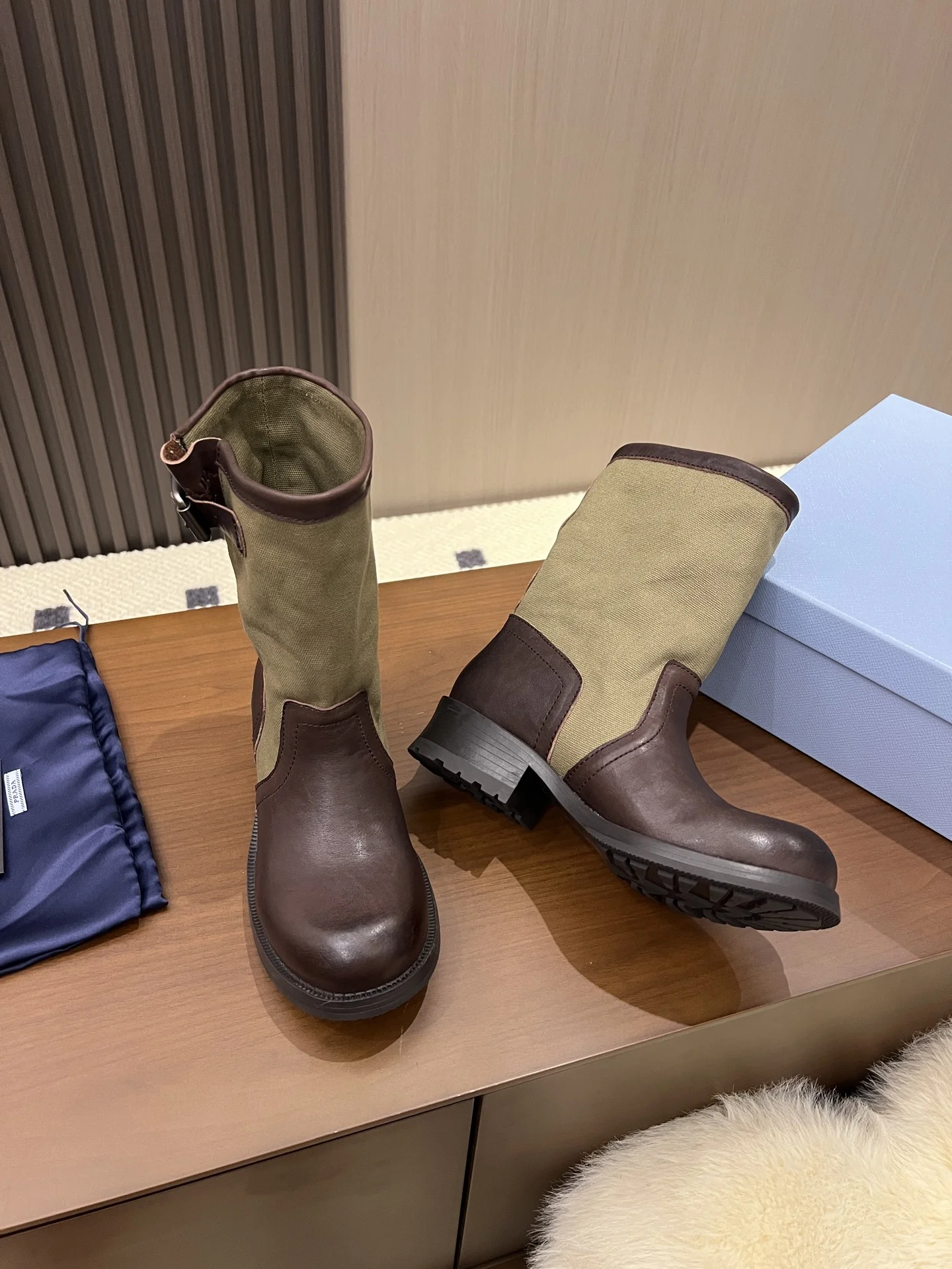 PRADA Boots Canvas Leather Brown-Green EU35-40 C00202609110690 - Image 8