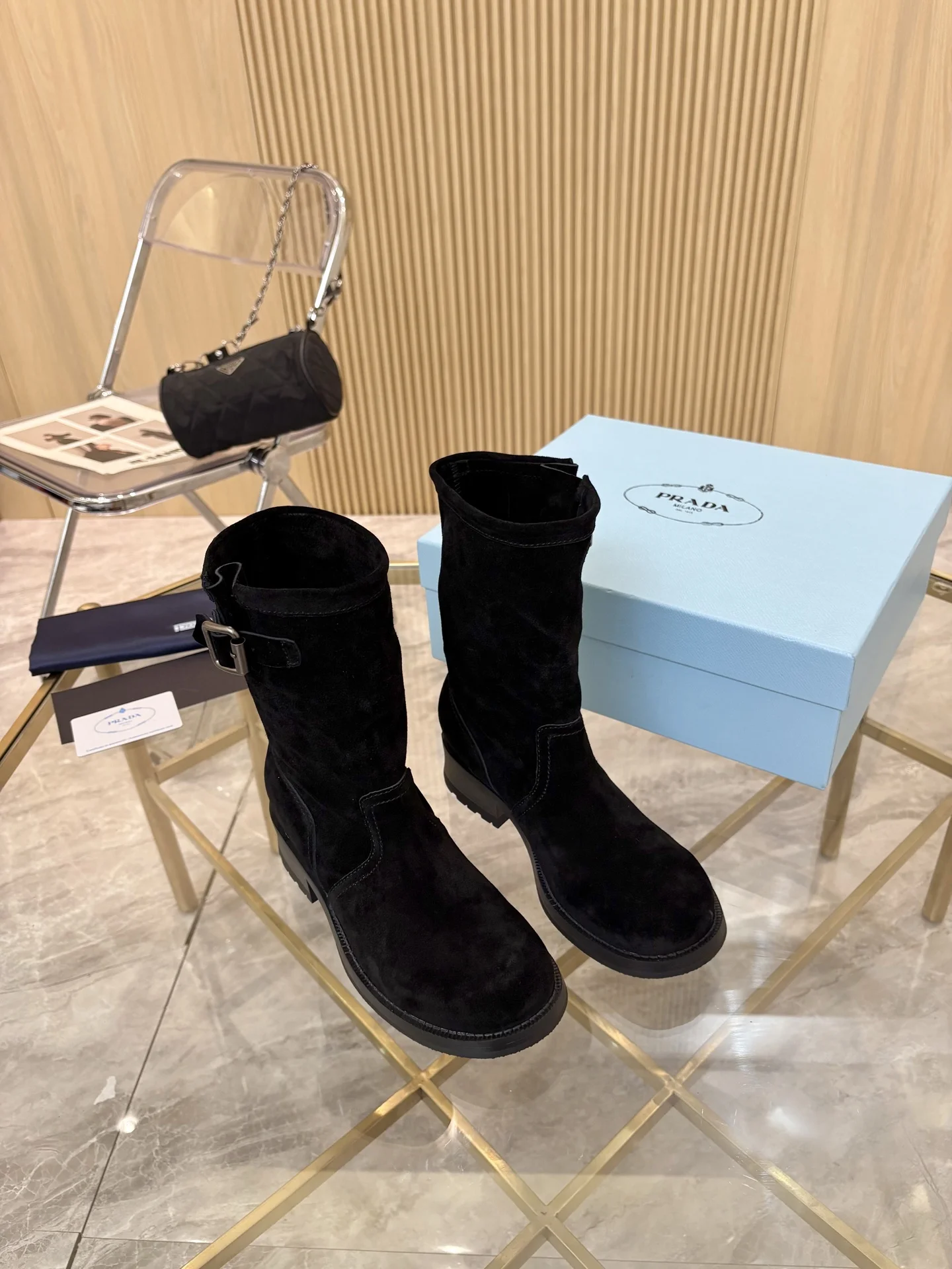 PRADA Boots Cow Suede Black EU35-40 B90202609110895