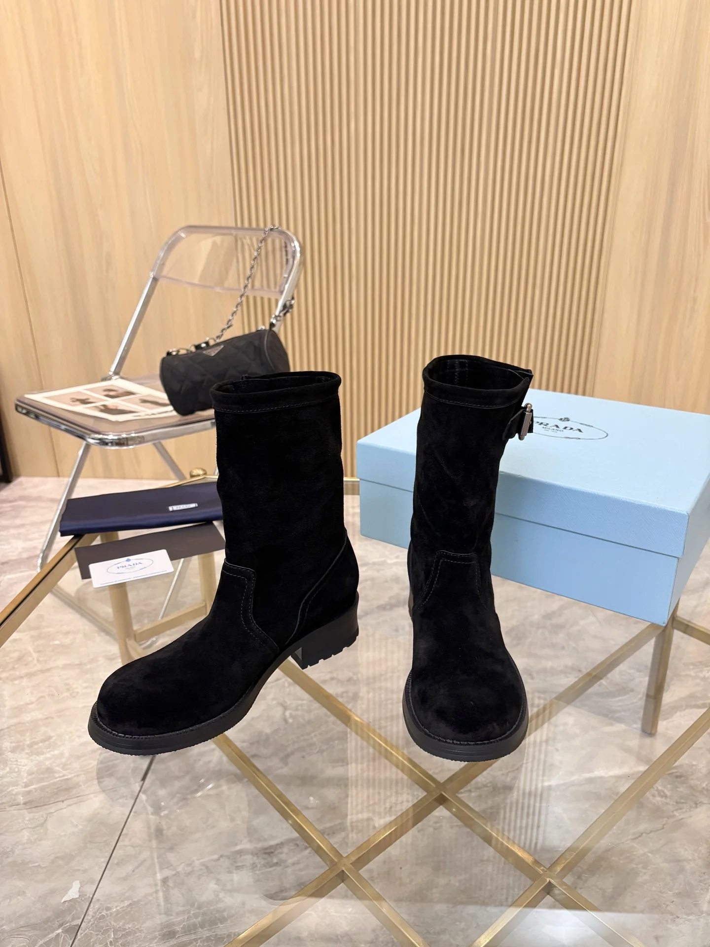 PRADA Boots Cow Suede Black EU35-40 B90202609110895 - Image 4