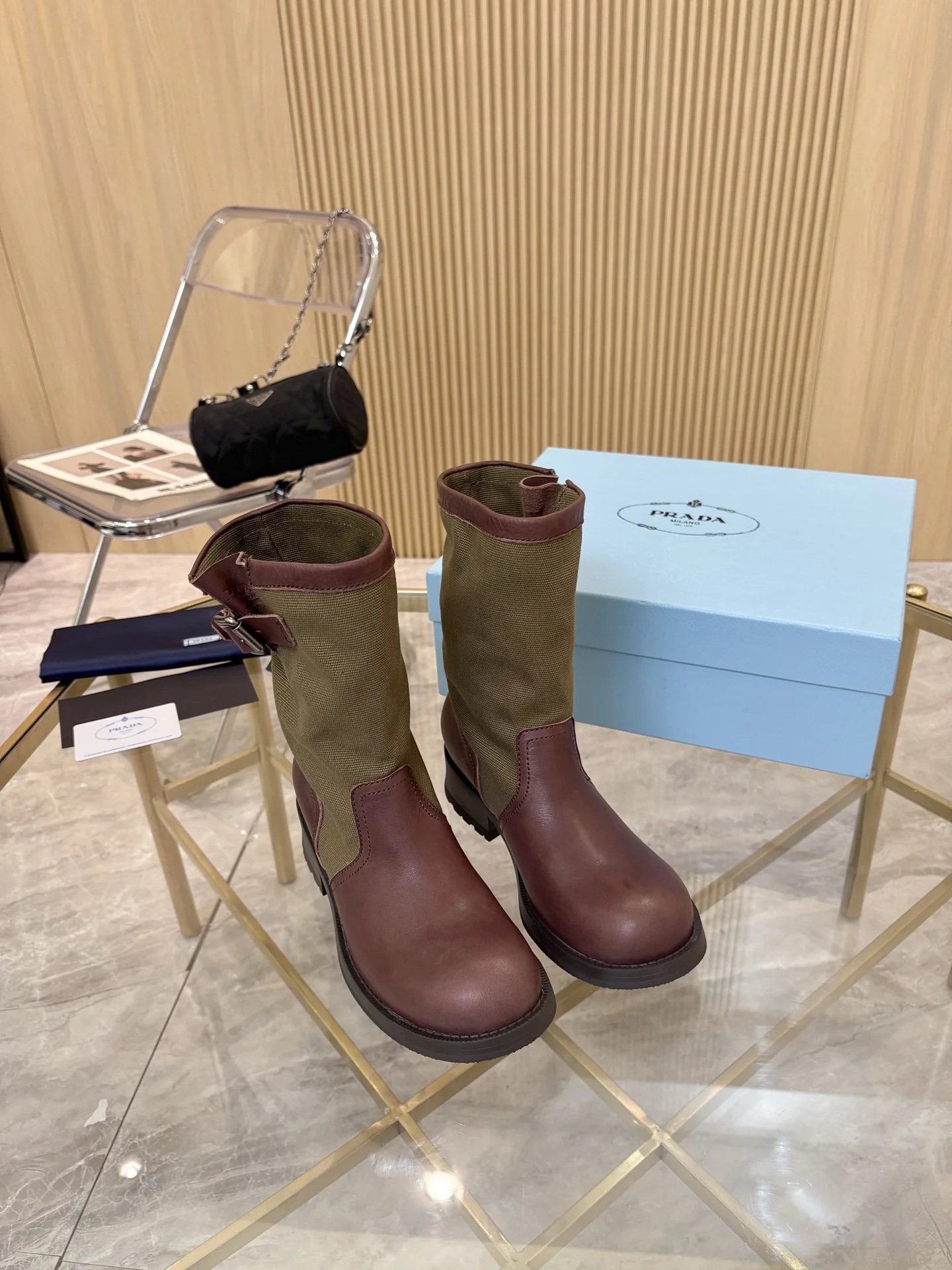 PRADA Boots Cow Suede Brown-Green EU35-40 B90202609110890 - Image 2