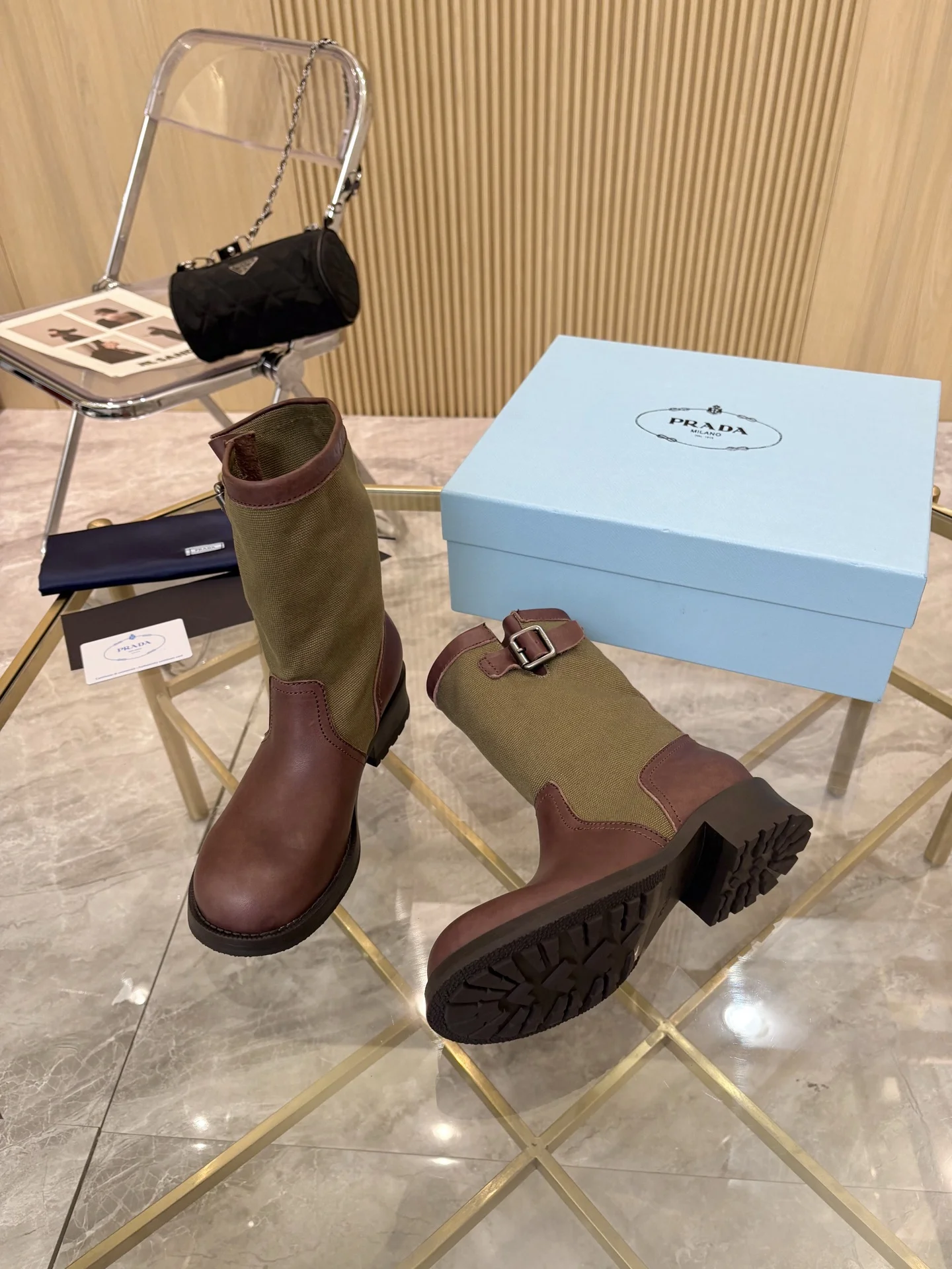 PRADA Boots Cow Suede Brown-Green EU35-40 B90202609110890 - Image 5
