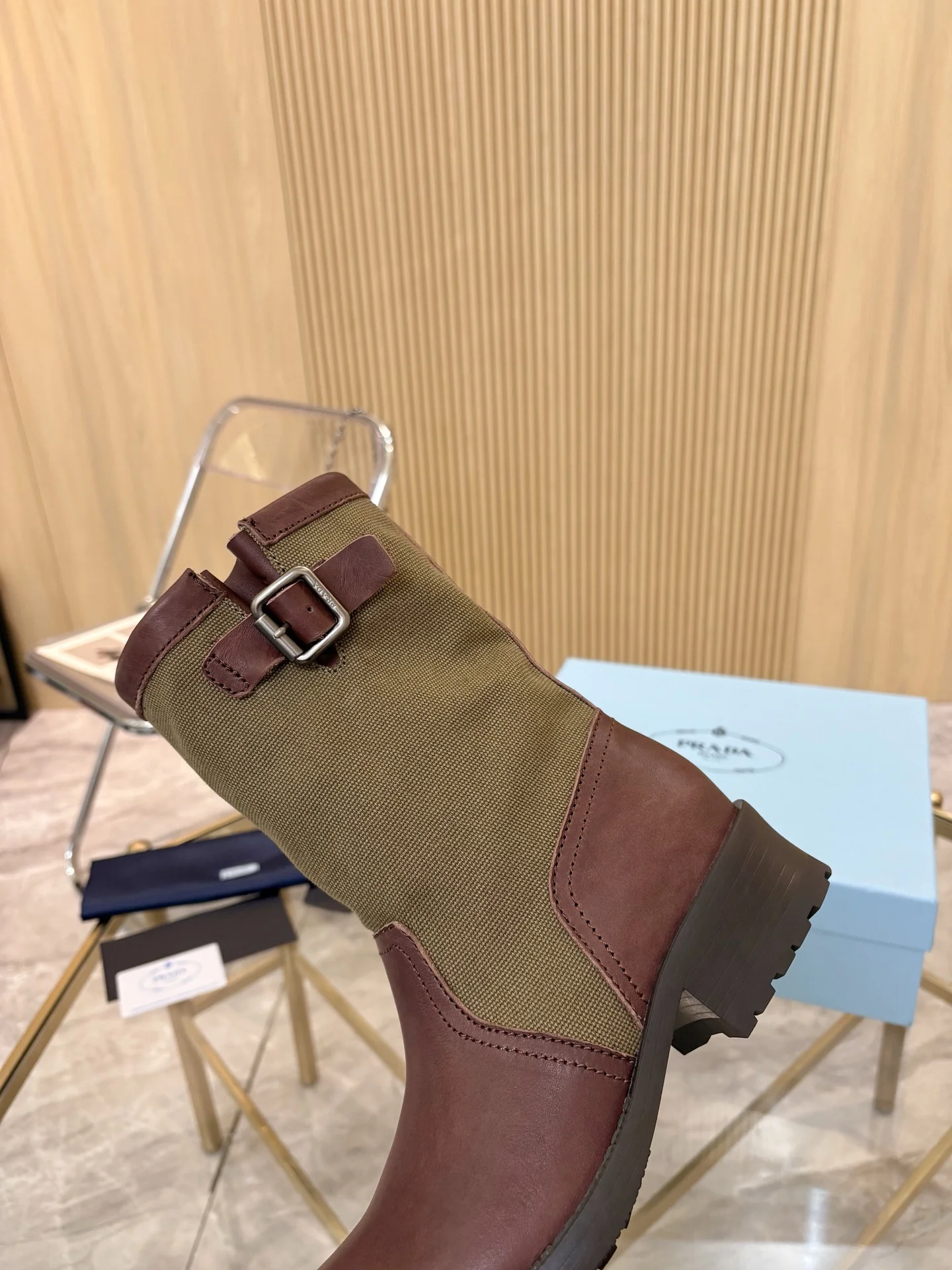 PRADA Boots Cow Suede Brown-Green EU35-40 B90202609110890 - Image 8