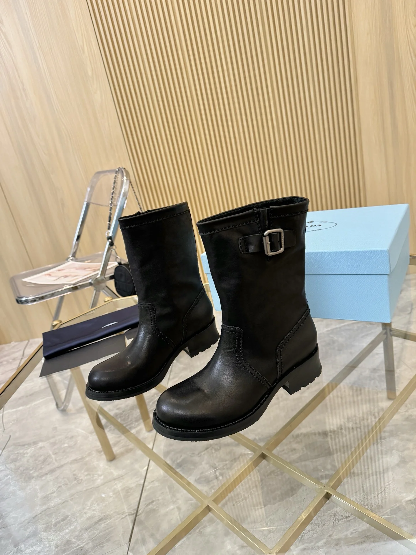 PRADA Boots Leather Black EU35-41 C10202609110897 - Image 3