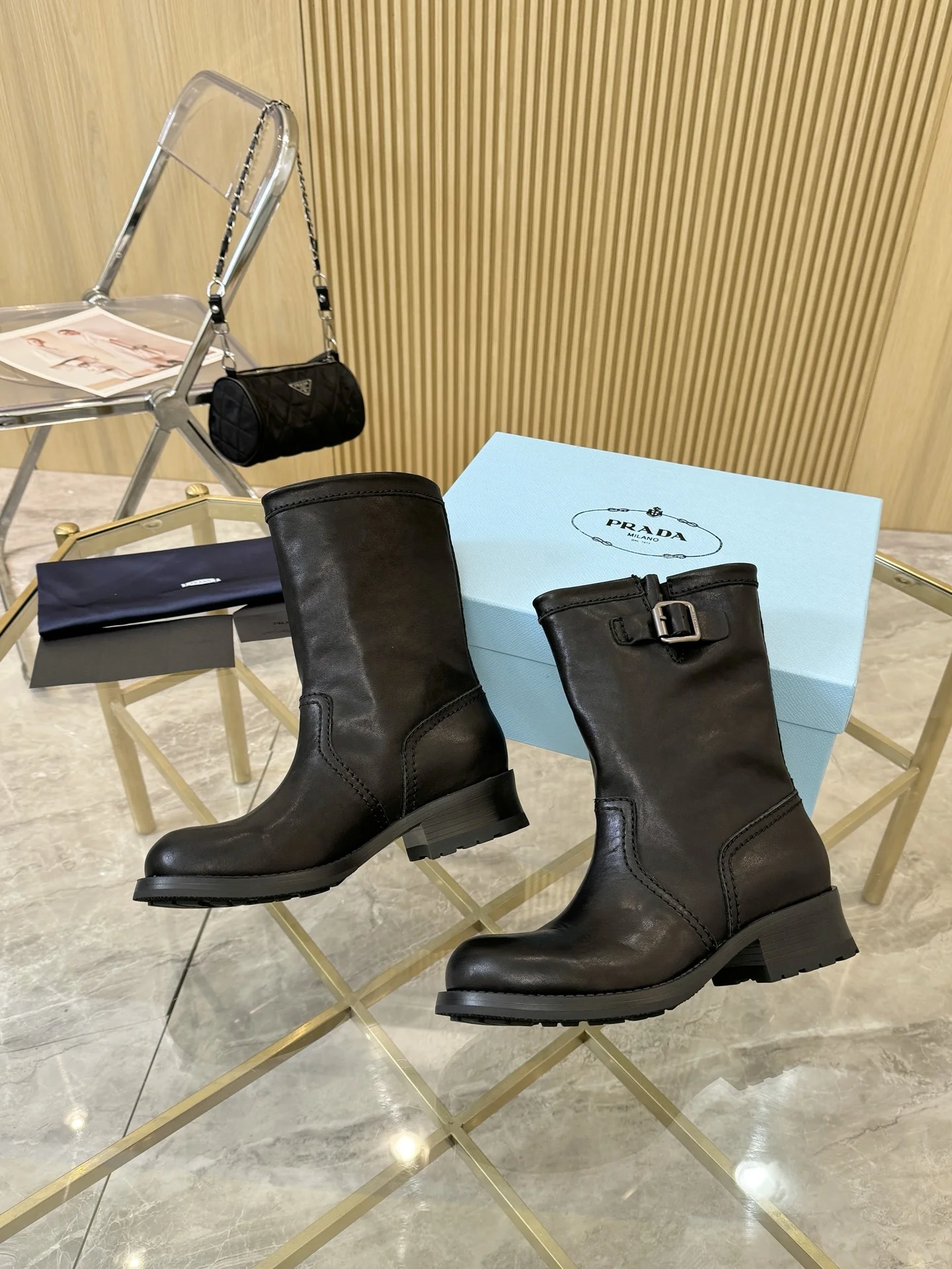 PRADA Boots Leather Black EU35-41 C10202609110897 - Image 5