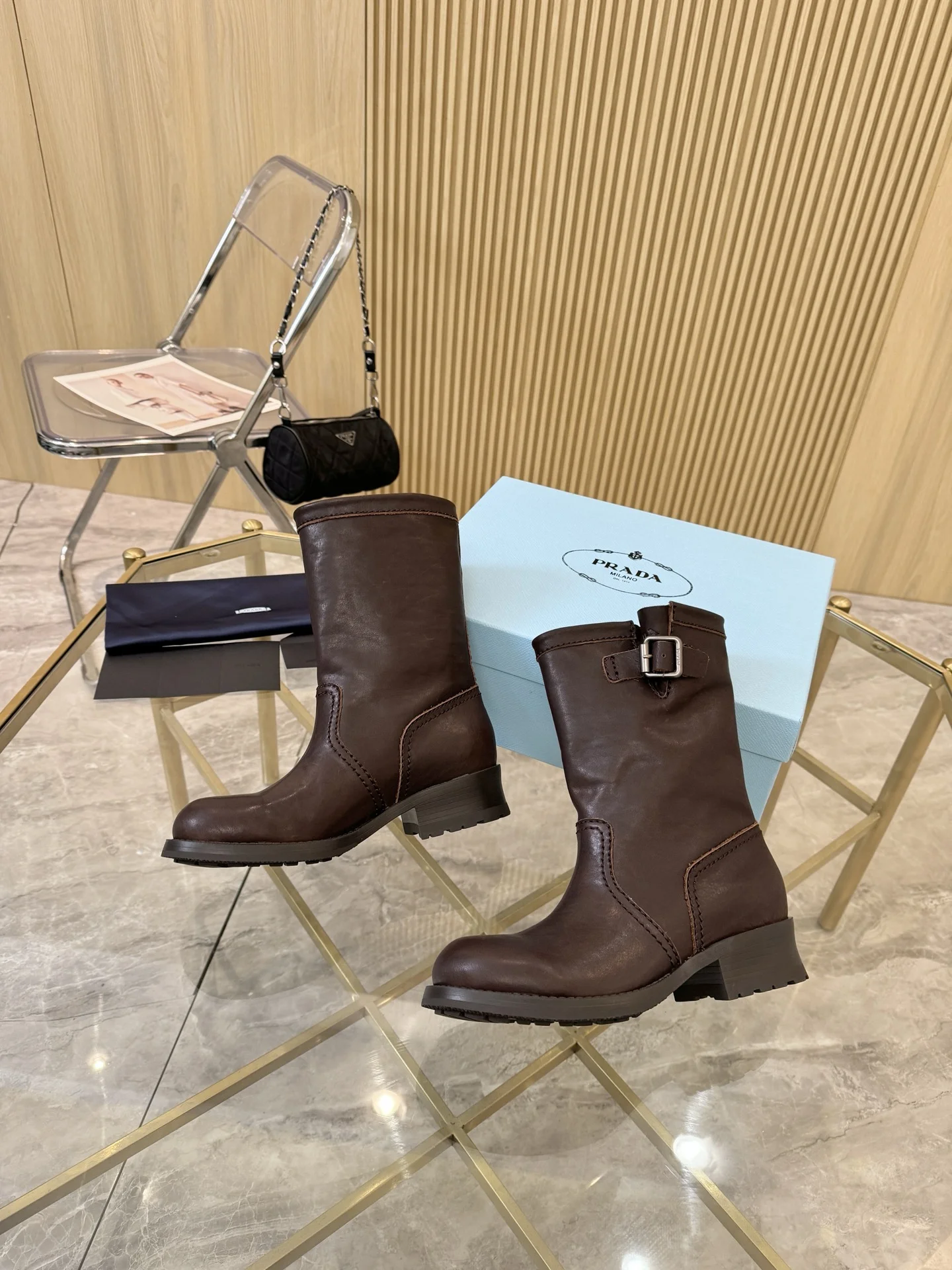 PRADA Boots Leather Brown EU35-41 C10202609110896