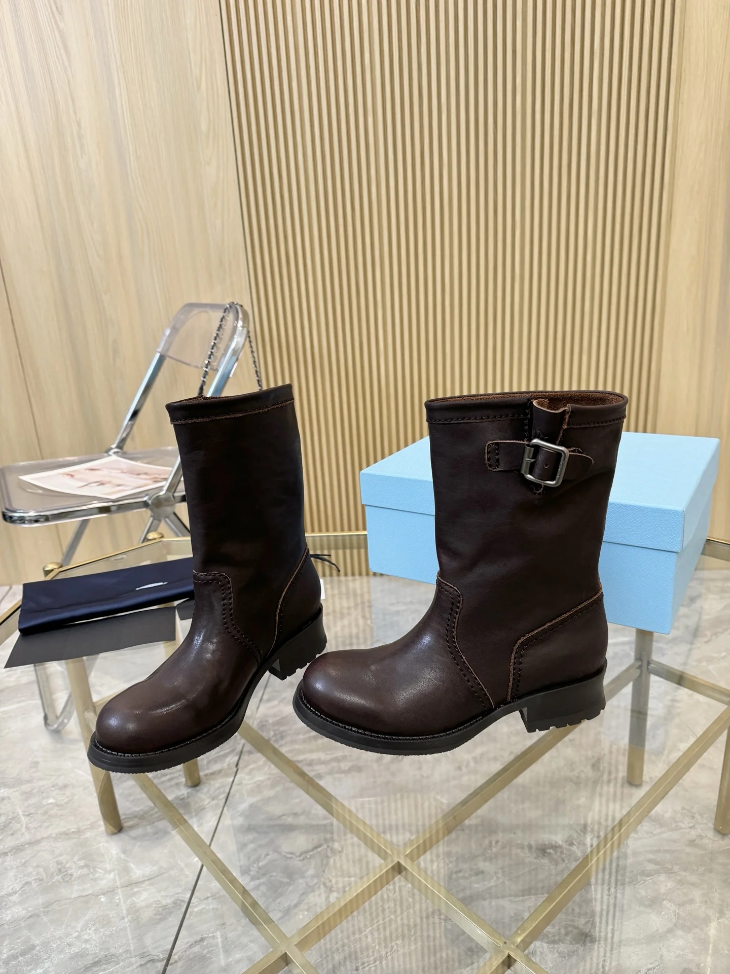 PRADA Boots Leather Brown EU35-41 C10202609110896 - Image 3