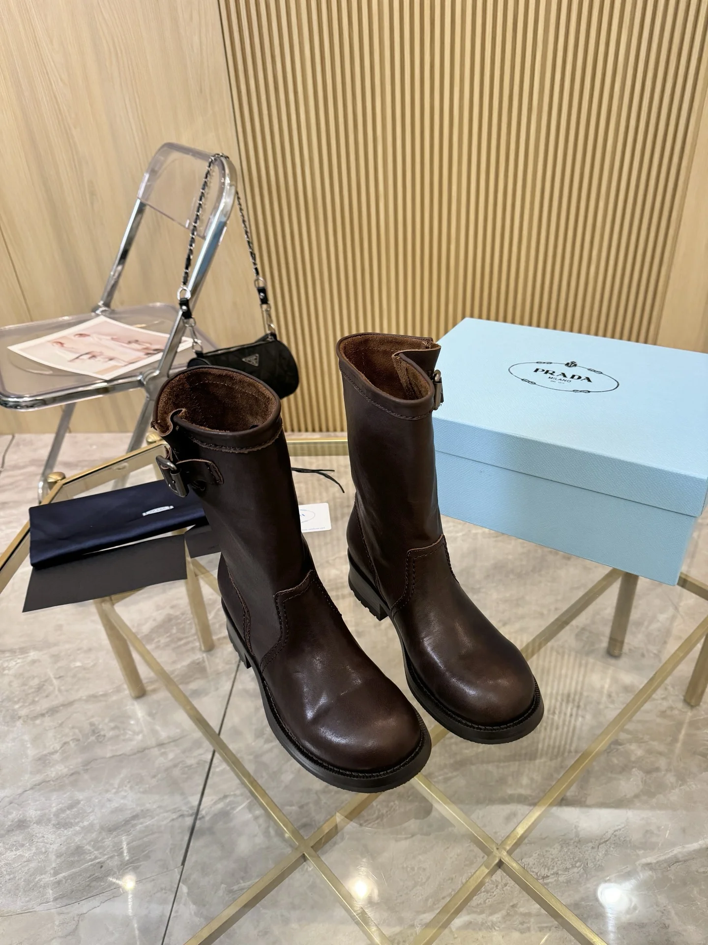 PRADA Boots Leather Brown EU35-41 C10202609110896 - Image 4