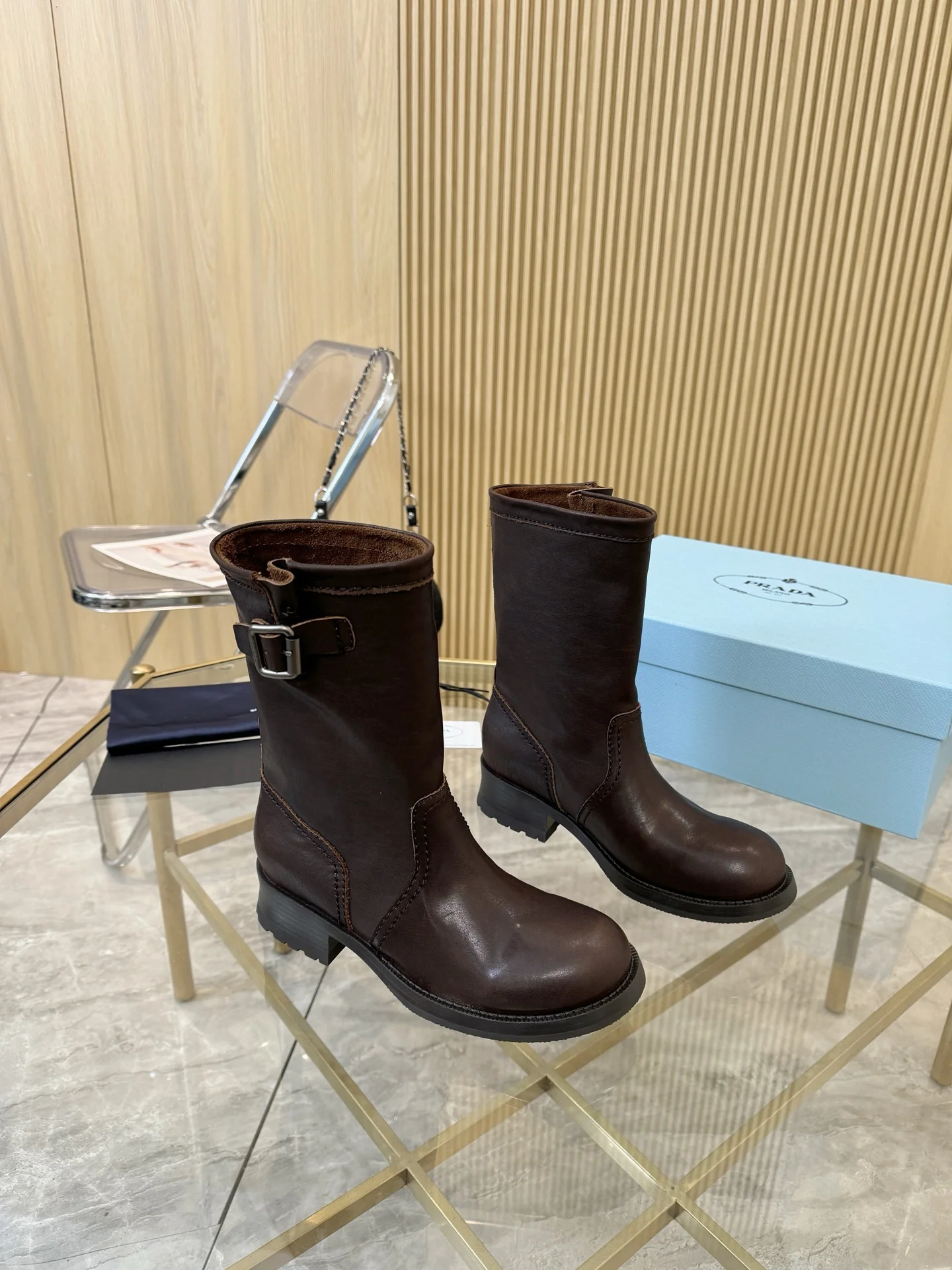 PRADA Boots Leather Brown EU35-41 C10202609110896 - Image 5