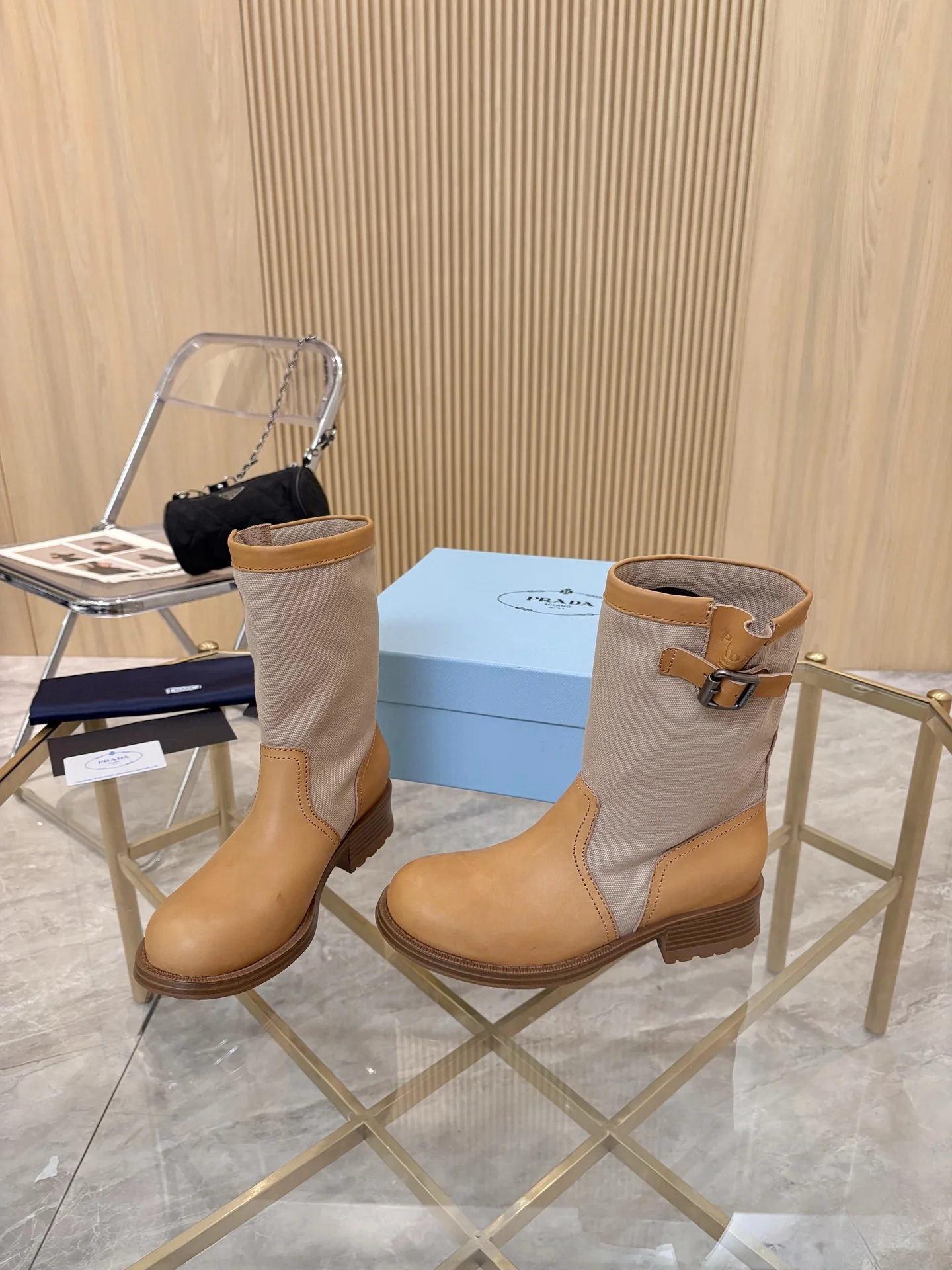 PRADA Boots Nubuck Leather Tan-Khaki EU35-40 B90202609110891 - Image 2