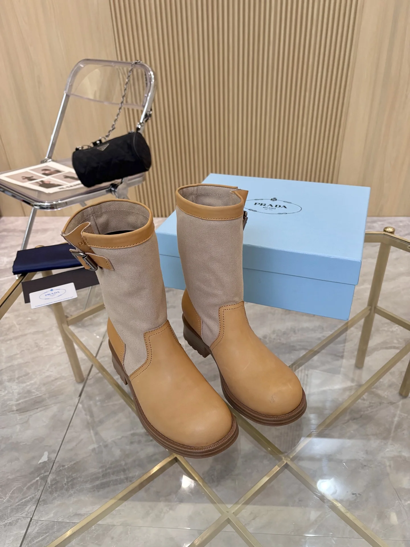 PRADA Boots Nubuck Leather Tan-Khaki EU35-40 B90202609110891 - Image 4