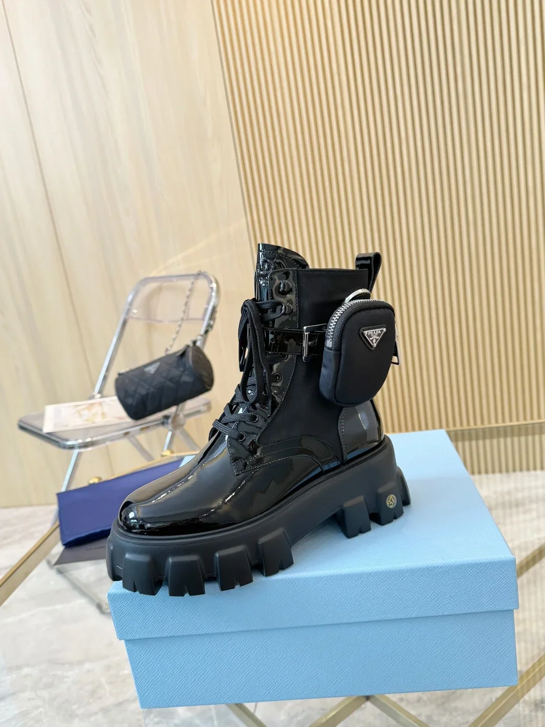 PRADA Boots Patent Calf Leather Black EU35-41 C00202609112032 - Image 6