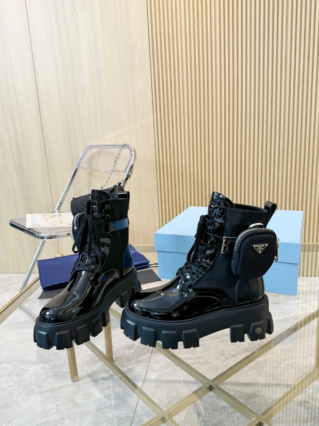 PRADA Boots Patent Calf Leather Black EU35-41 C00202609112032 - Image 7
