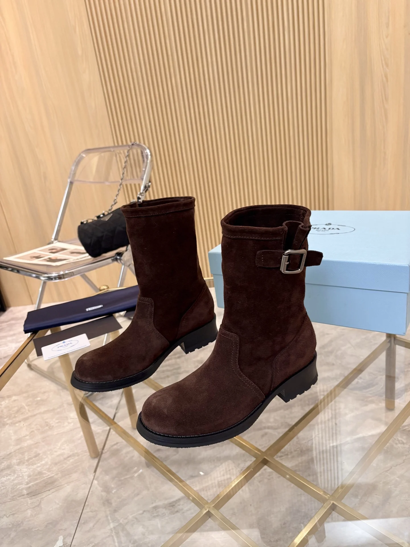 PRADA Boots Suede Leather Brown-Black EU35-40 B90202609110893 - Image 3