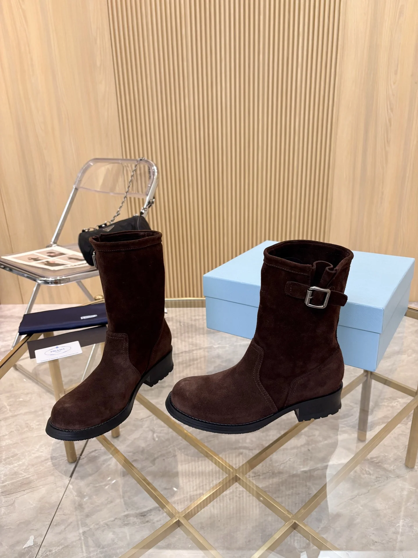 PRADA Boots Suede Leather Brown-Black EU35-40 B90202609110893 - Image 4