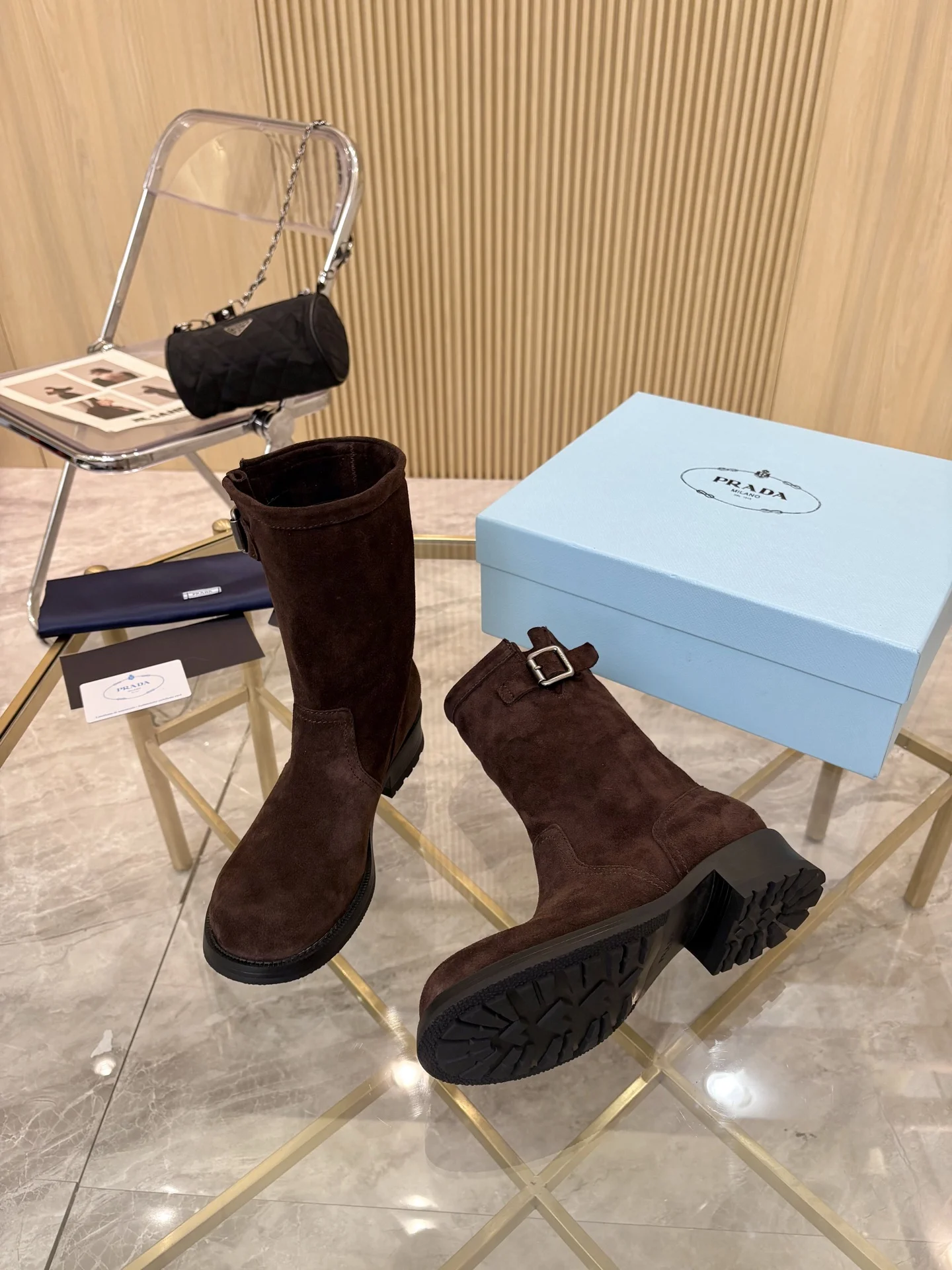 PRADA Boots Suede Leather Brown-Black EU35-40 B90202609110893 - Image 5