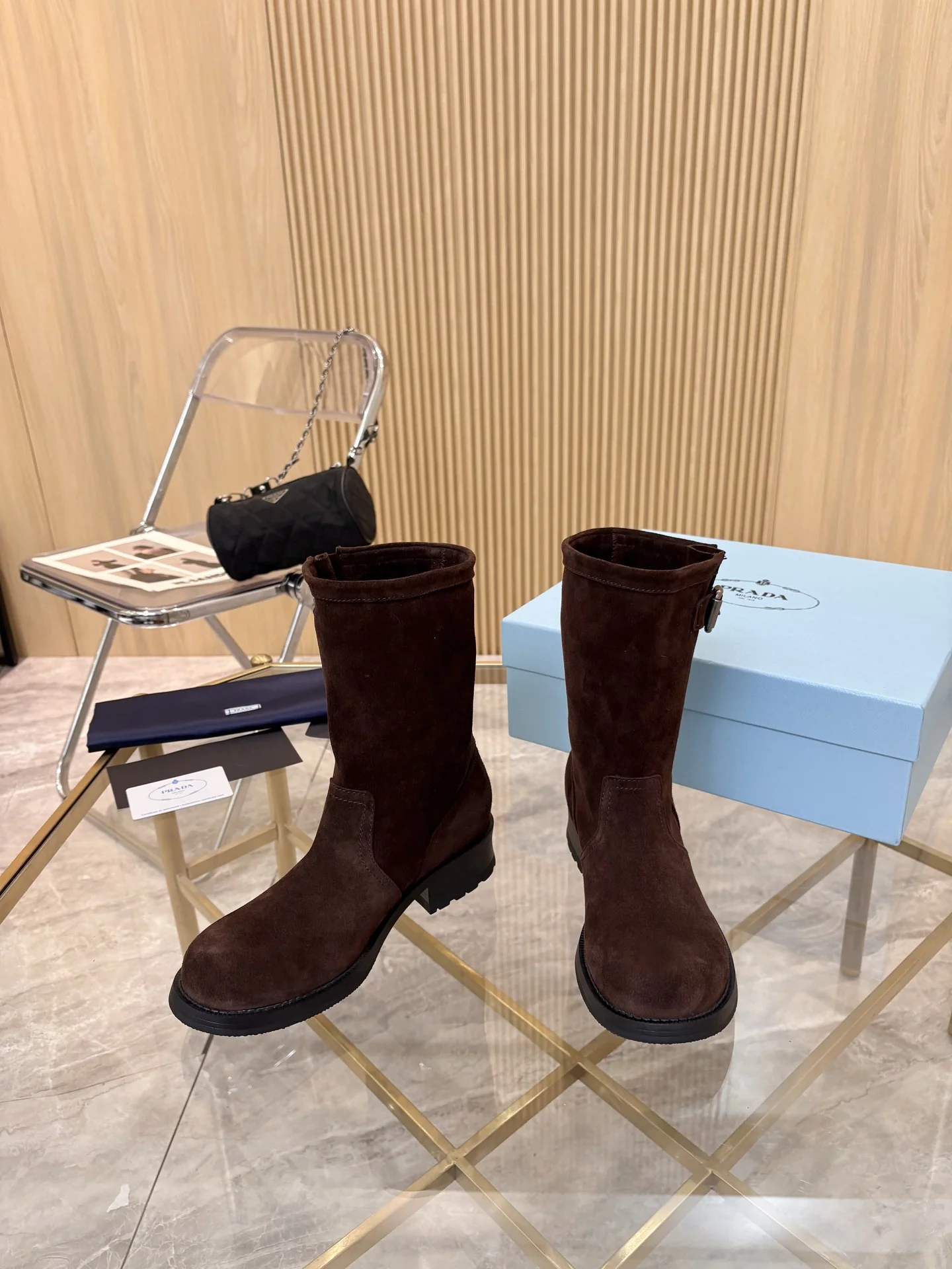 PRADA Boots Suede Leather Brown-Black EU35-40 B90202609110893 - Image 6