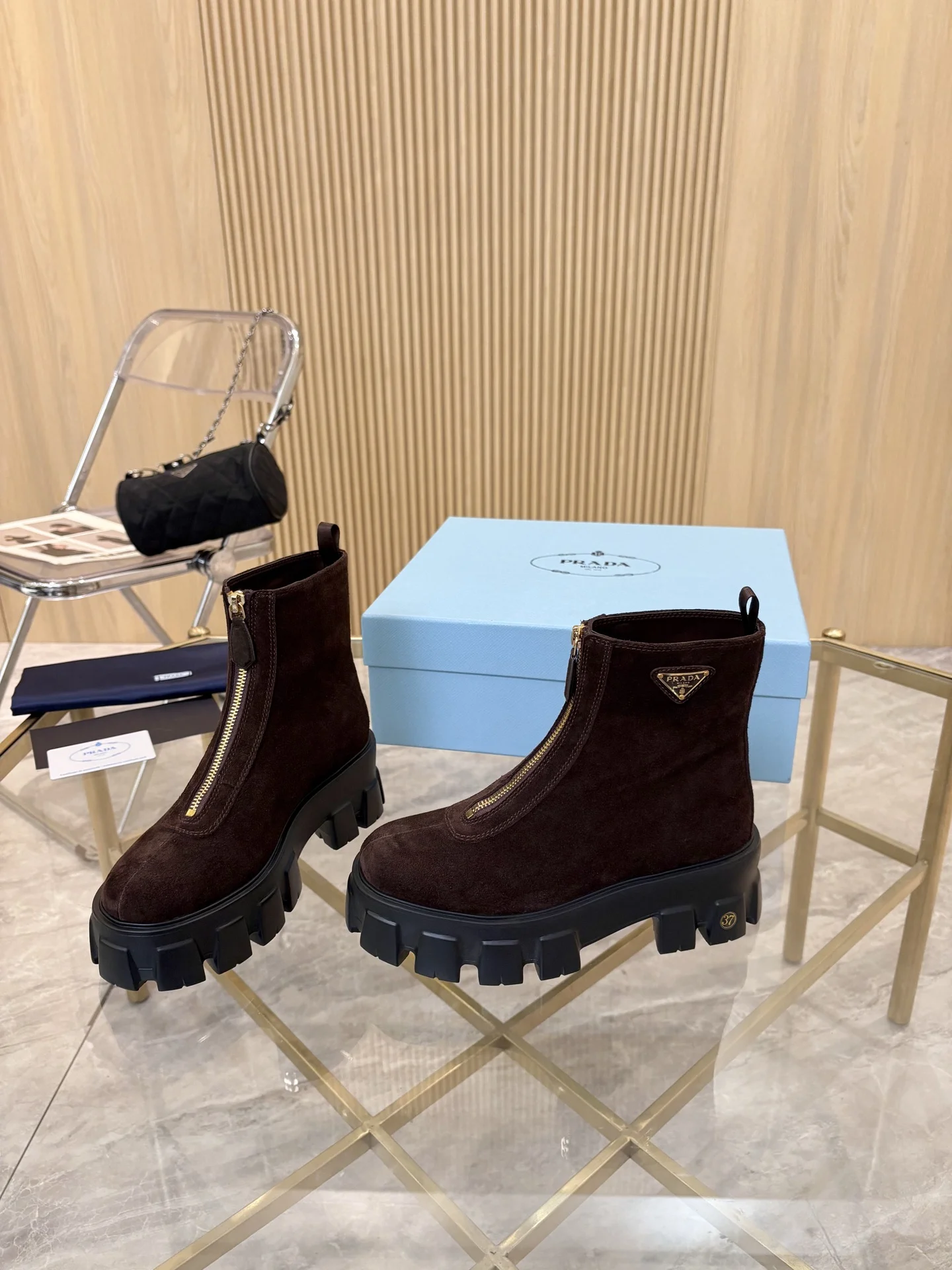 PRADA Boots Suede Leather Brown-Black EU35-41 B80202609110886