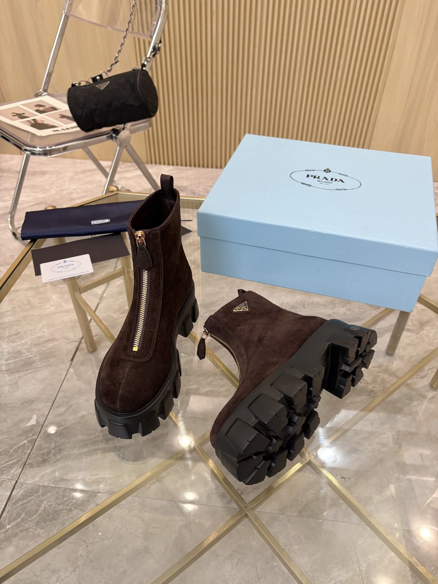 PRADA Boots Suede Leather Brown-Black EU35-41 B80202609110886 - Image 2