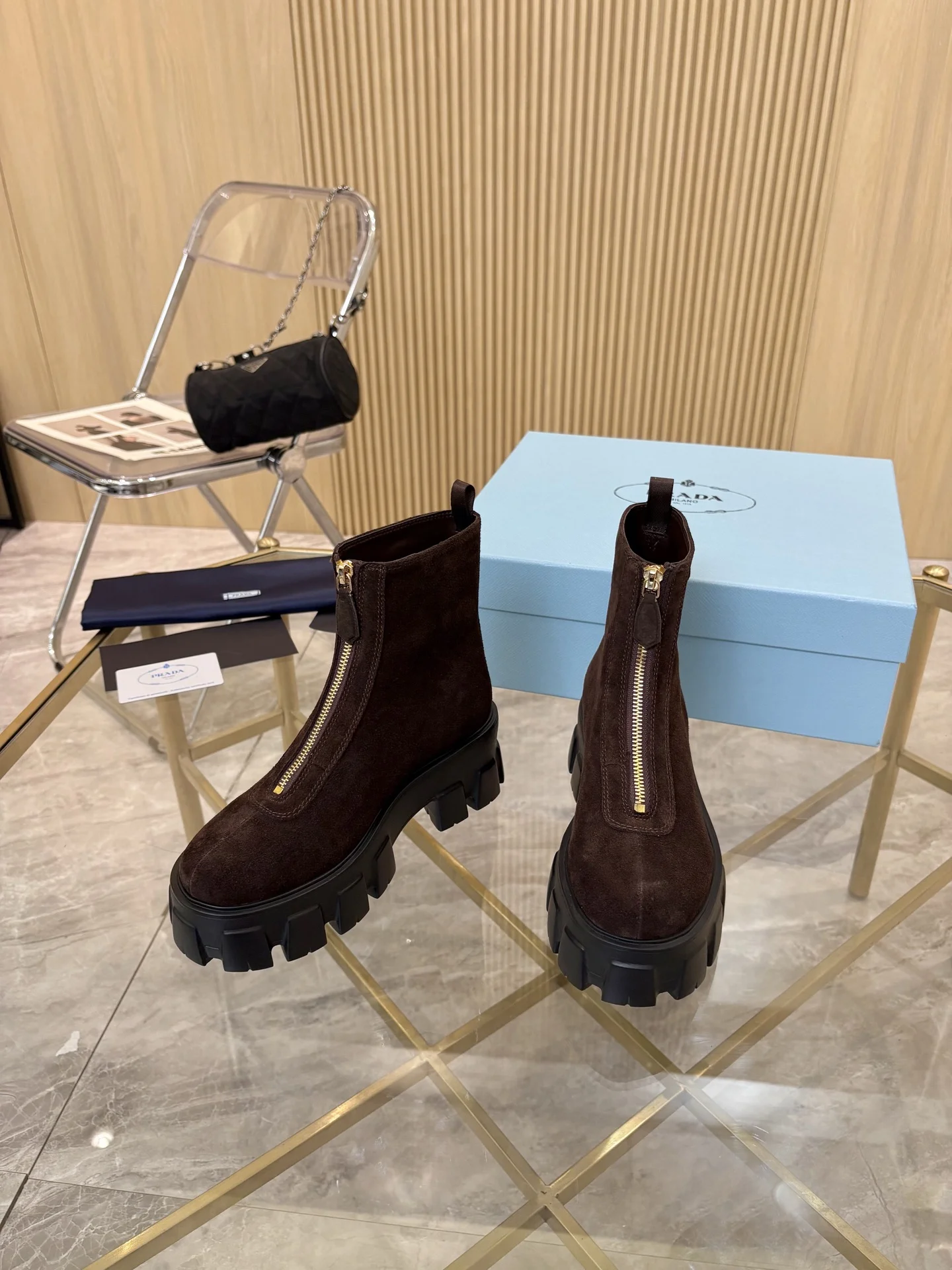 PRADA Boots Suede Leather Brown-Black EU35-41 B80202609110886 - Image 3