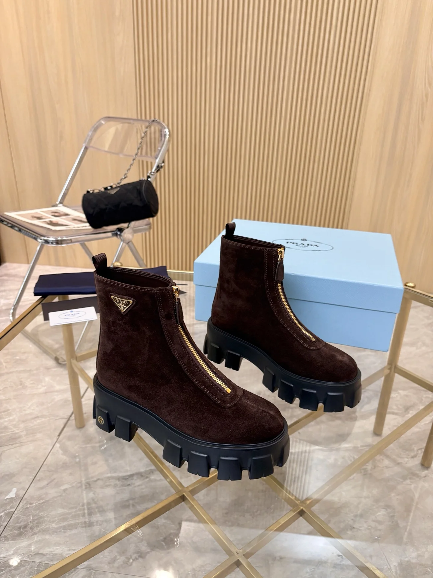 PRADA Boots Suede Leather Brown-Black EU35-41 B80202609110886 - Image 4