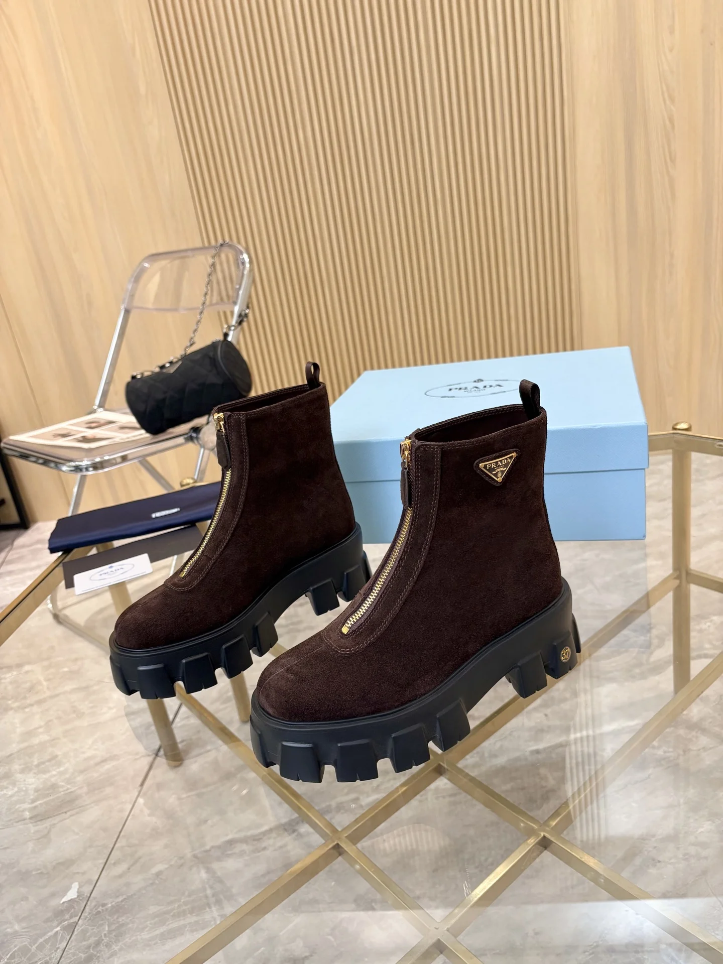 PRADA Boots Suede Leather Brown-Black EU35-41 B80202609110886 - Image 5
