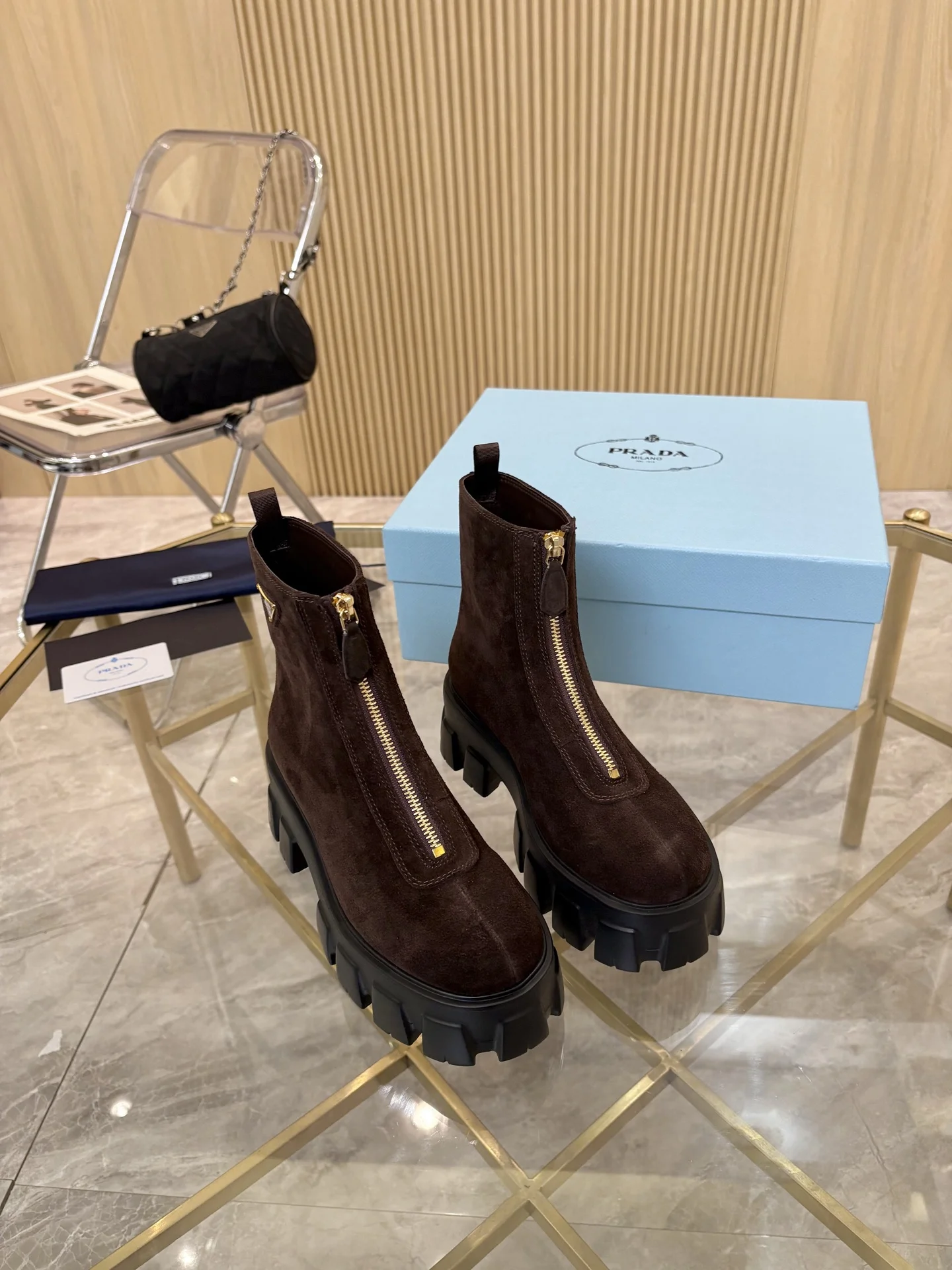 PRADA Boots Suede Leather Brown-Black EU35-41 B80202609110886 - Image 6