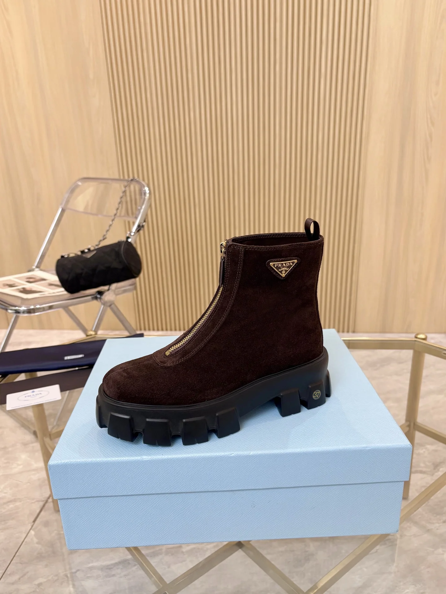 PRADA Boots Suede Leather Brown-Black EU35-41 B80202609110886 - Image 8