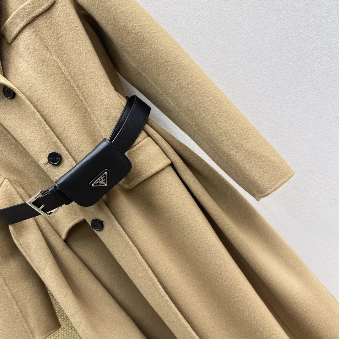 PRADA Coats Merino Wool Camel-Black S-L H70202609062128 - Image 6