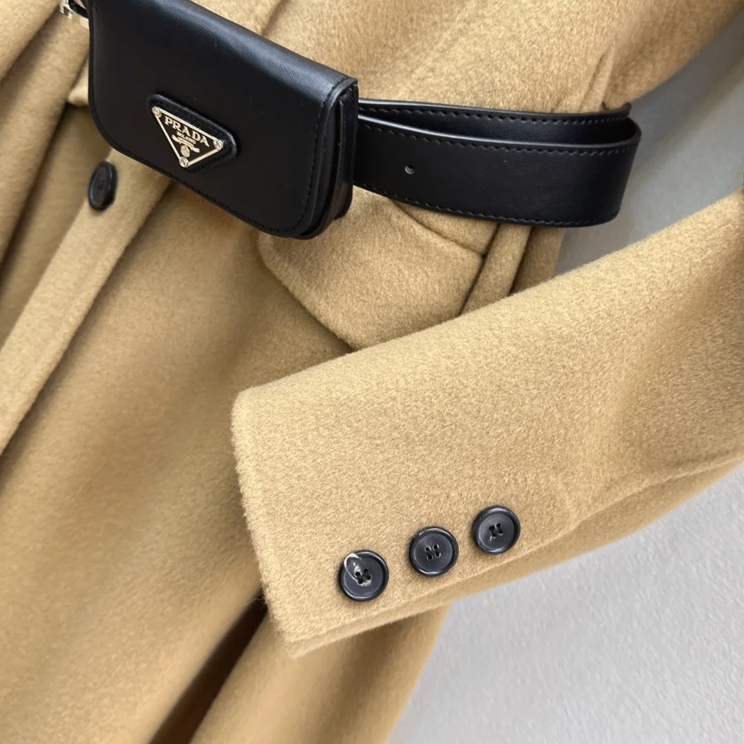 PRADA Coats Merino Wool Camel-Black S-L H70202609062128 - Image 7