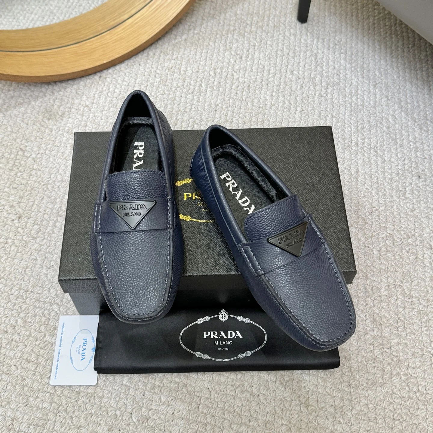 PRADA Loafers Calfskin Leather Blue-Black EU38-44 B00202609110154