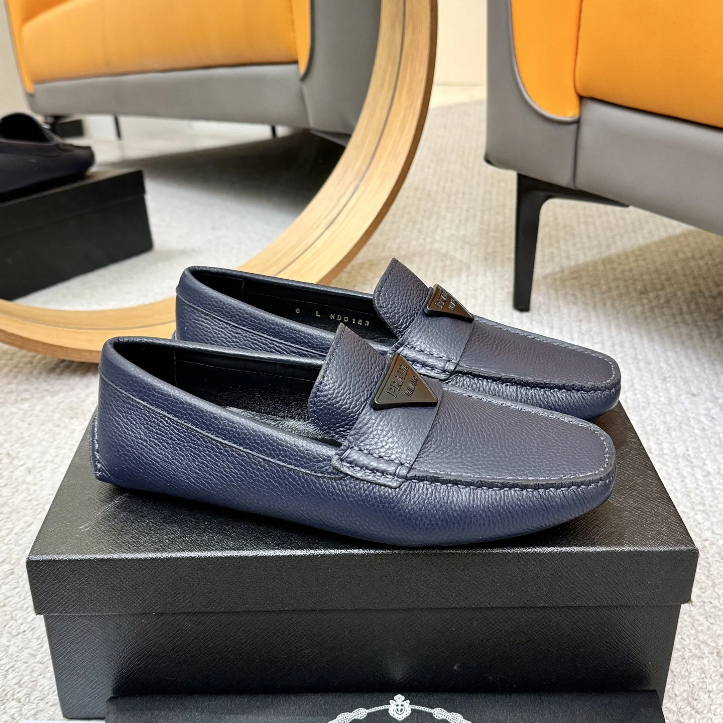 PRADA Loafers Calfskin Leather Blue-Black EU38-44 B00202609110154 - Image 3