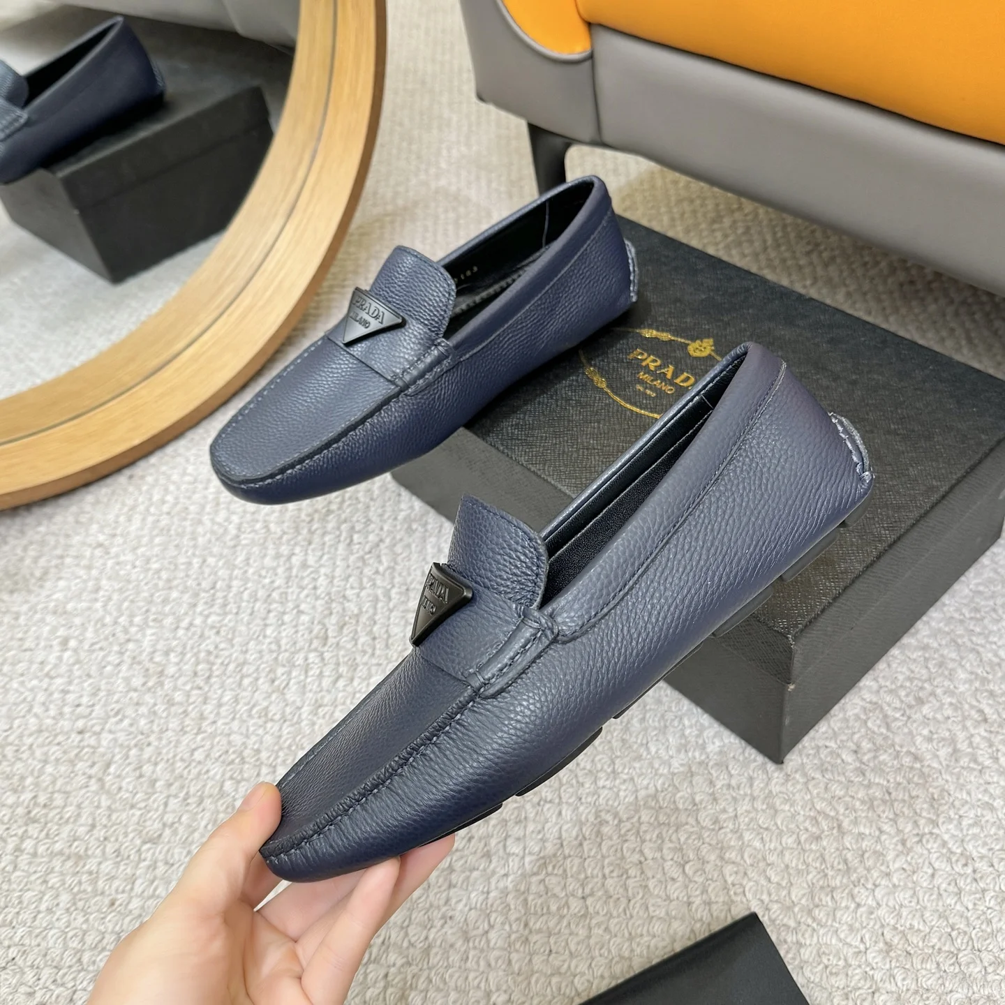 PRADA Loafers Calfskin Leather Blue-Black EU38-44 B00202609110154 - Image 4
