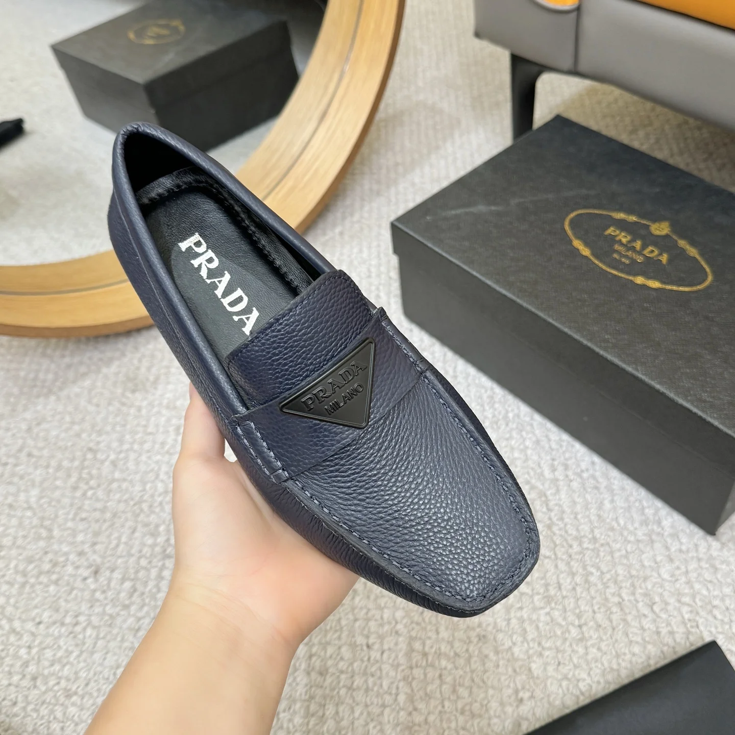 PRADA Loafers Calfskin Leather Blue-Black EU38-44 B00202609110154 - Image 5