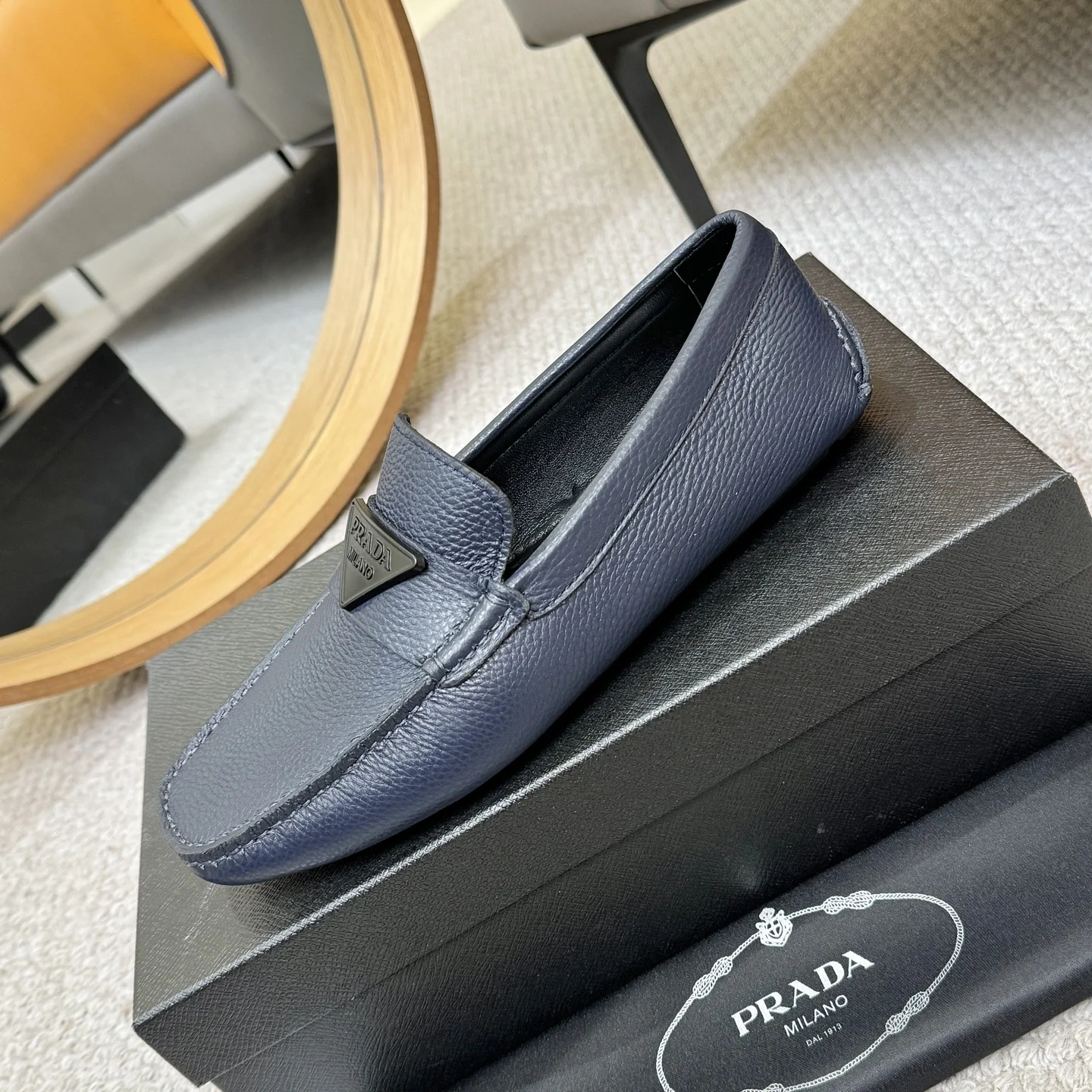 PRADA Loafers Calfskin Leather Blue-Black EU38-44 B00202609110154 - Image 6