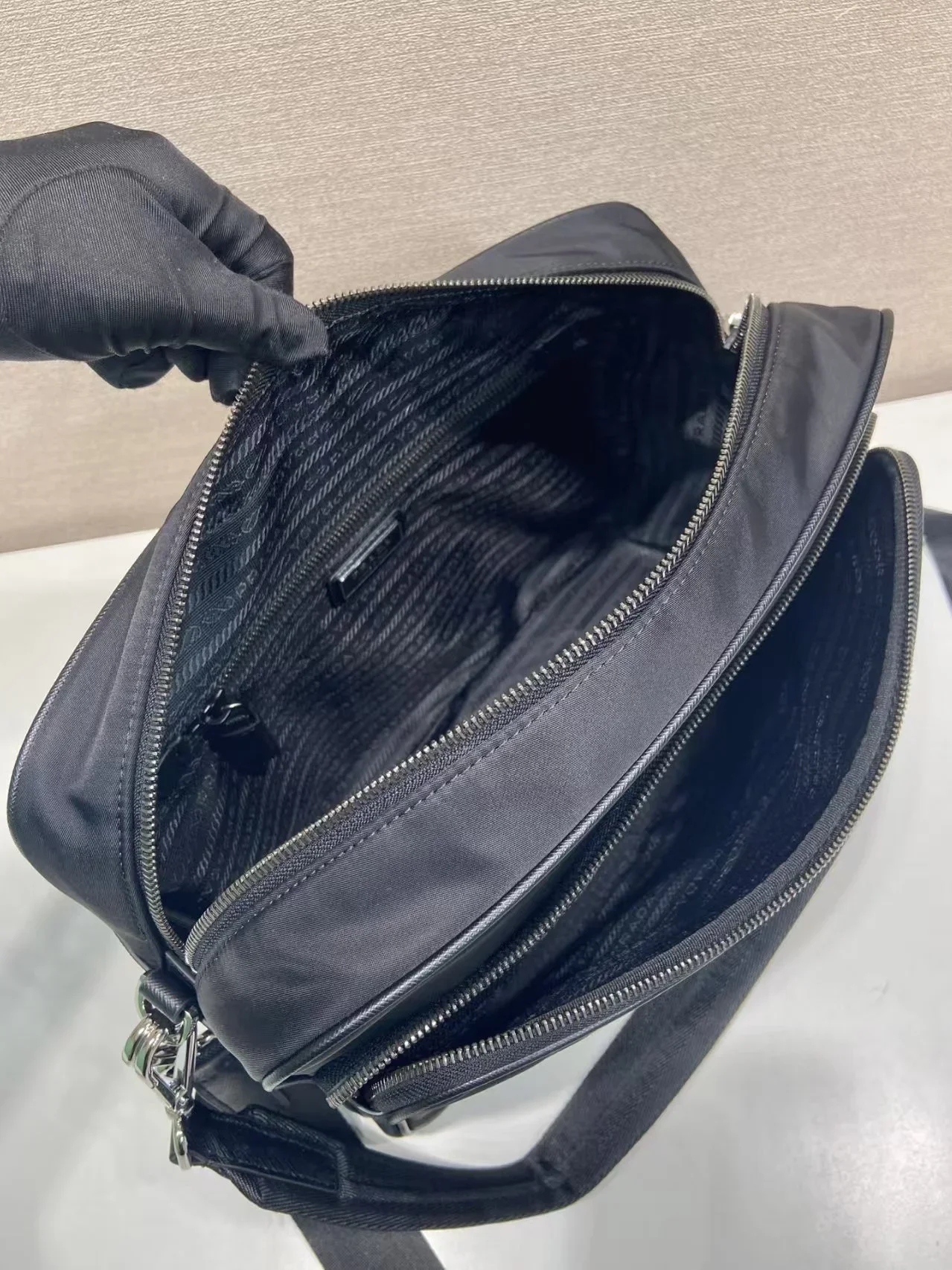 PRADA Messenger Bags Re-Nylon Saffiano Leather Black 31X23X10CM D80202609090409 - Image 8