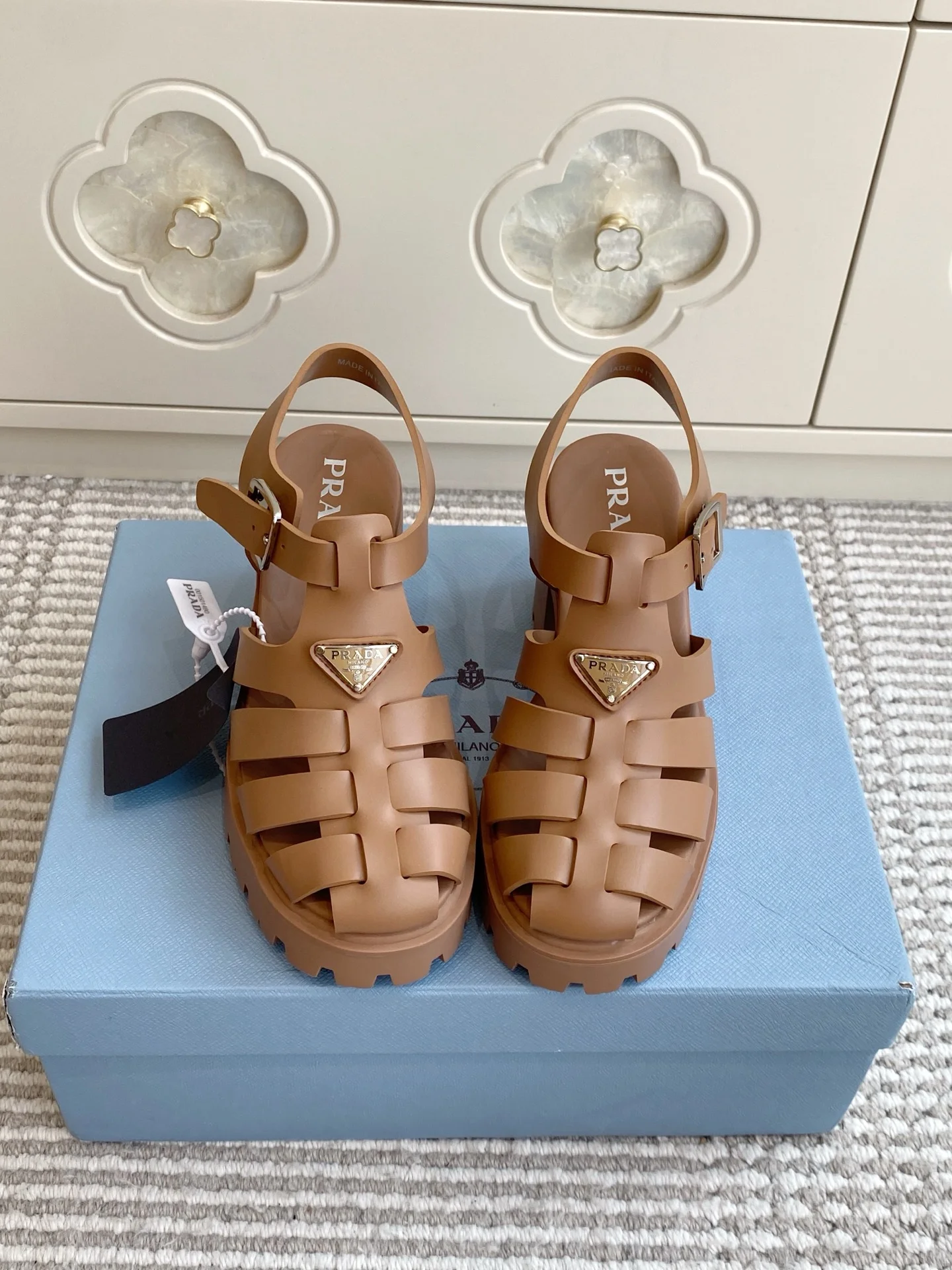 PRADA Sandals Leather Brown EU35-40 B60202609110555 - Image 4