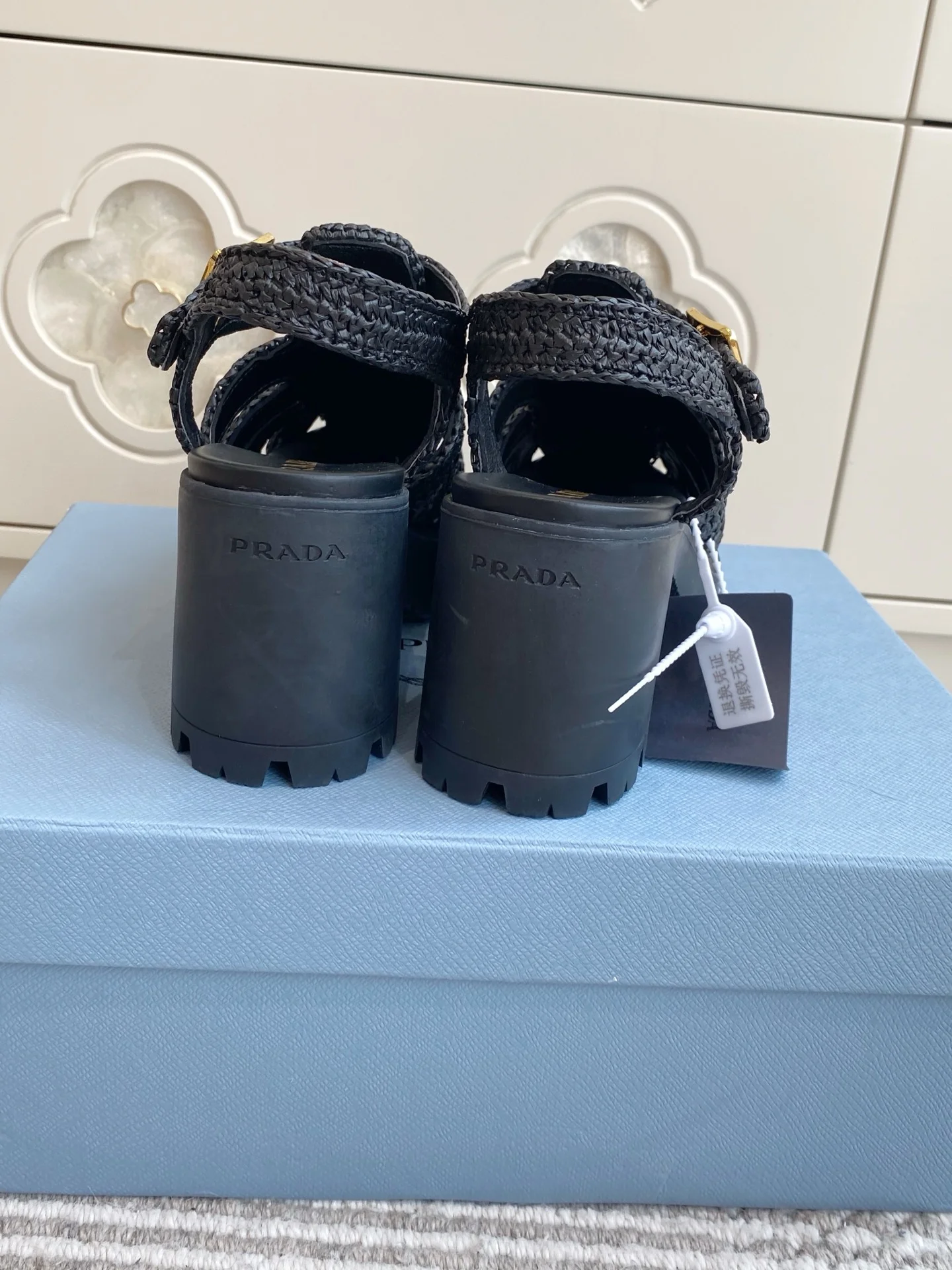 PRADA Sandals Raffia Black-Gold EU35-40 C40202609110550 - Image 10