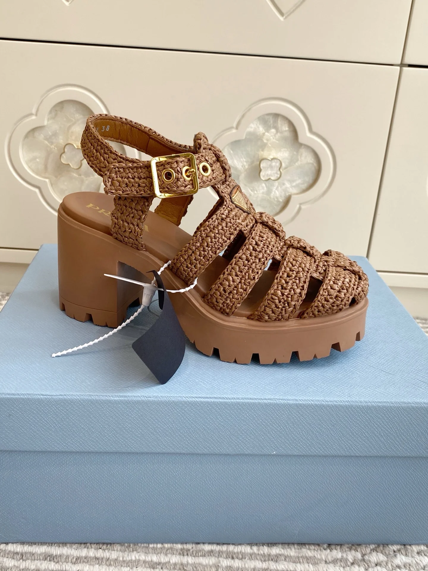 PRADA Sandals Raffia Brown EU35-40 C40202609110549