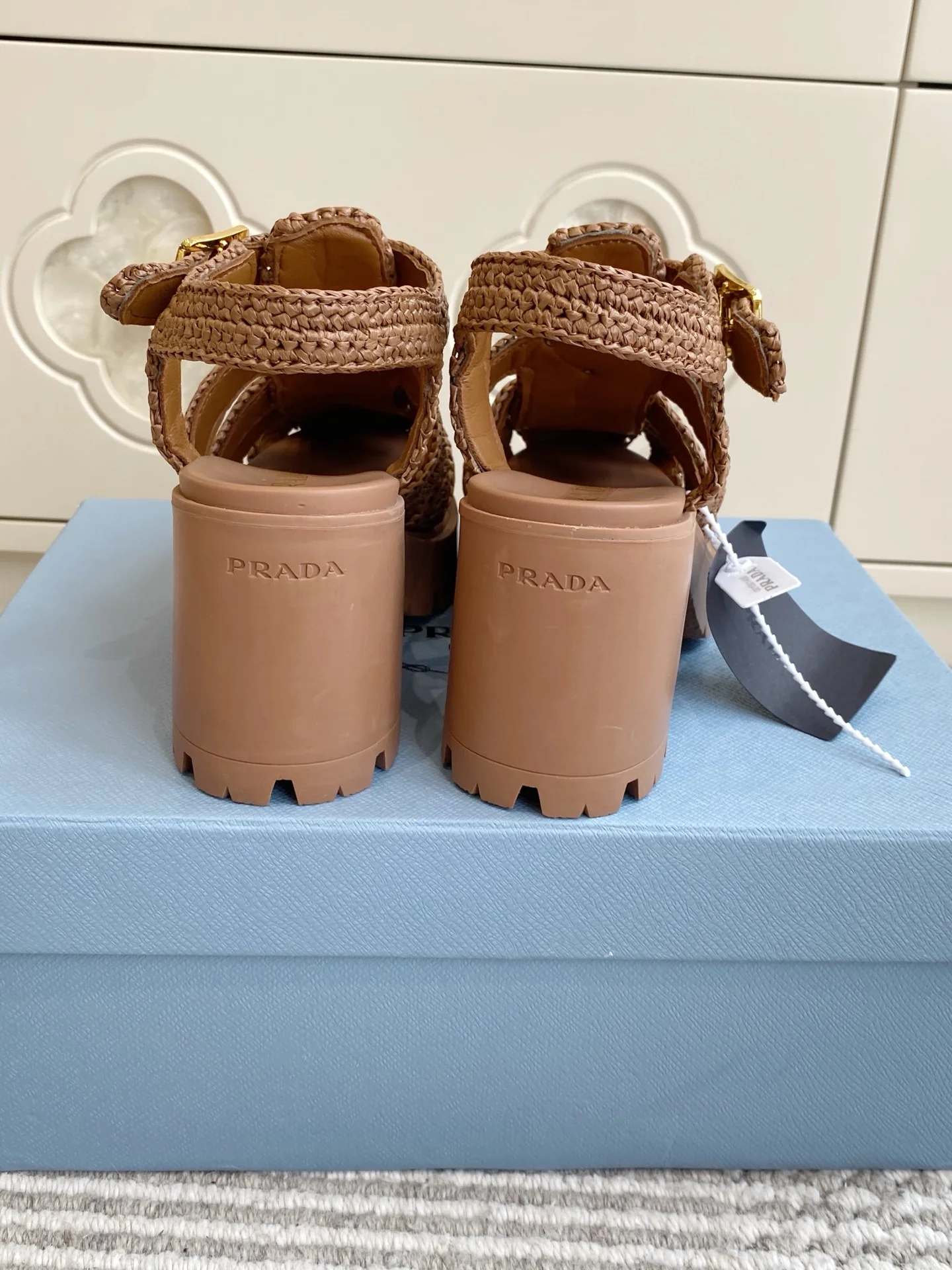 PRADA Sandals Raffia Brown EU35-40 C40202609110549 - Image 10