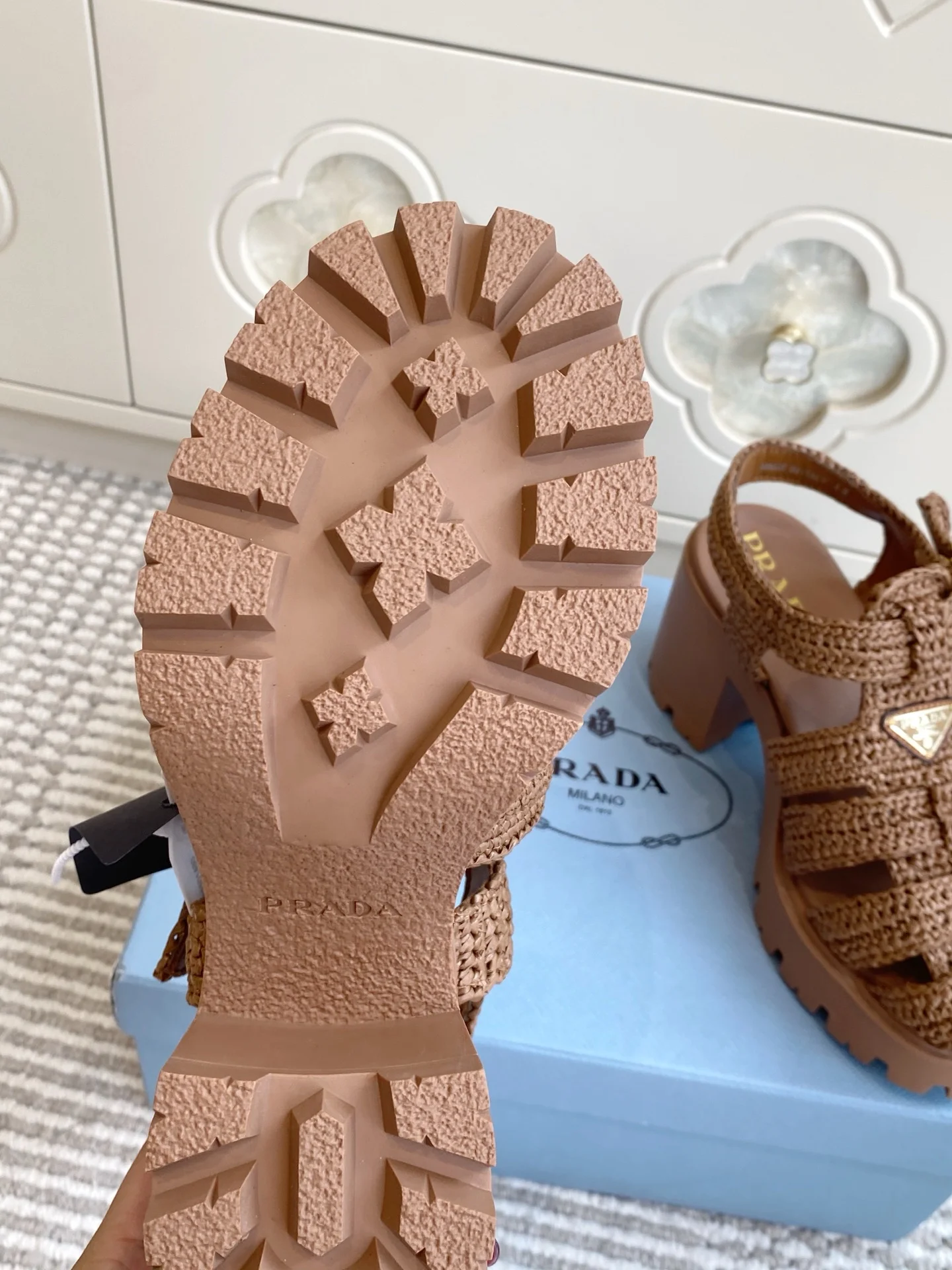 PRADA Sandals Raffia Brown EU35-40 C40202609110549 - Image 11