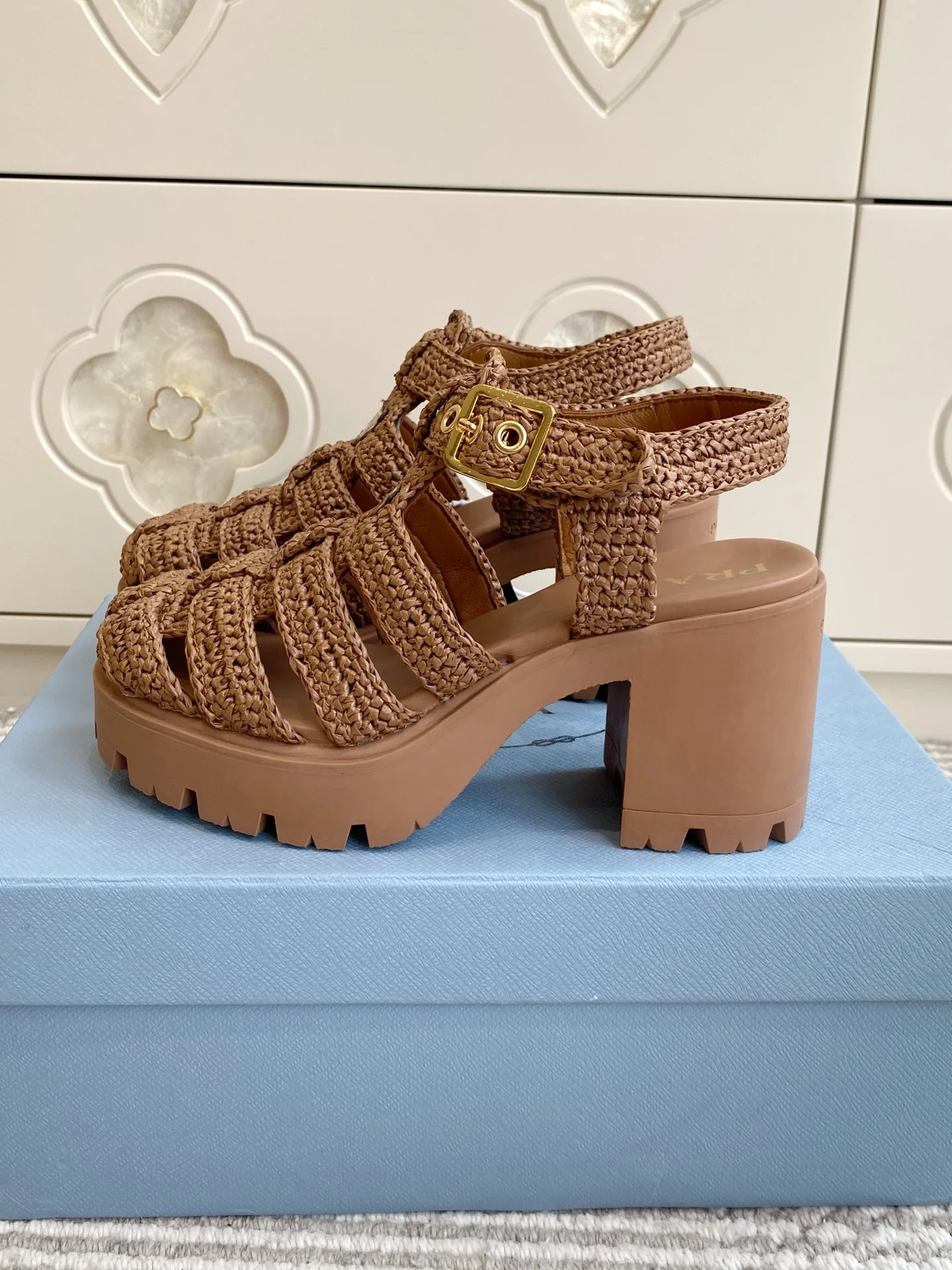 PRADA Sandals Raffia Brown EU35-40 C40202609110549 - Image 5