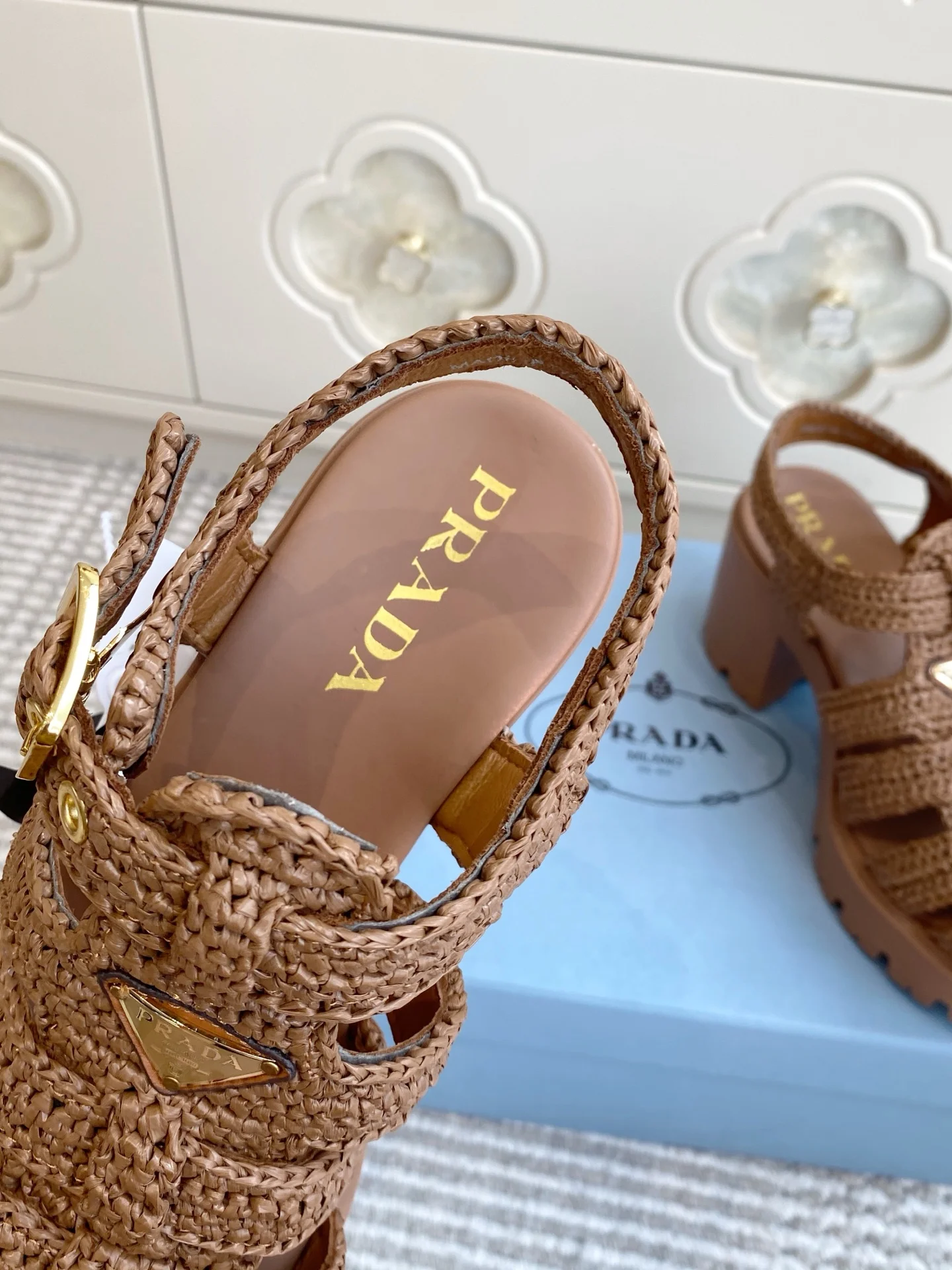 PRADA Sandals Raffia Brown EU35-40 C40202609110549 - Image 9
