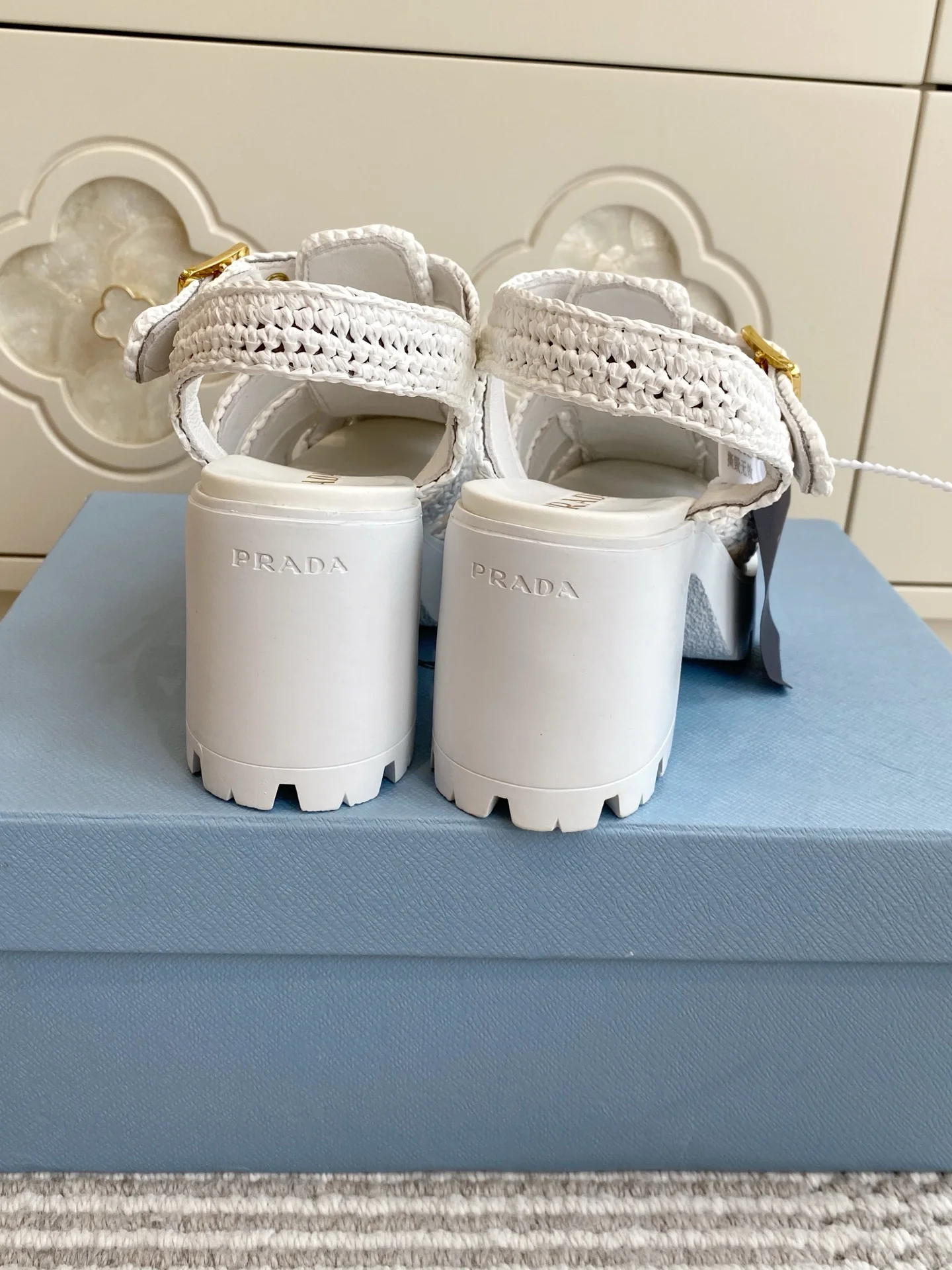 PRADA Sandals Raffia White-Gold EU35-40 C40202609110551 - Image 10