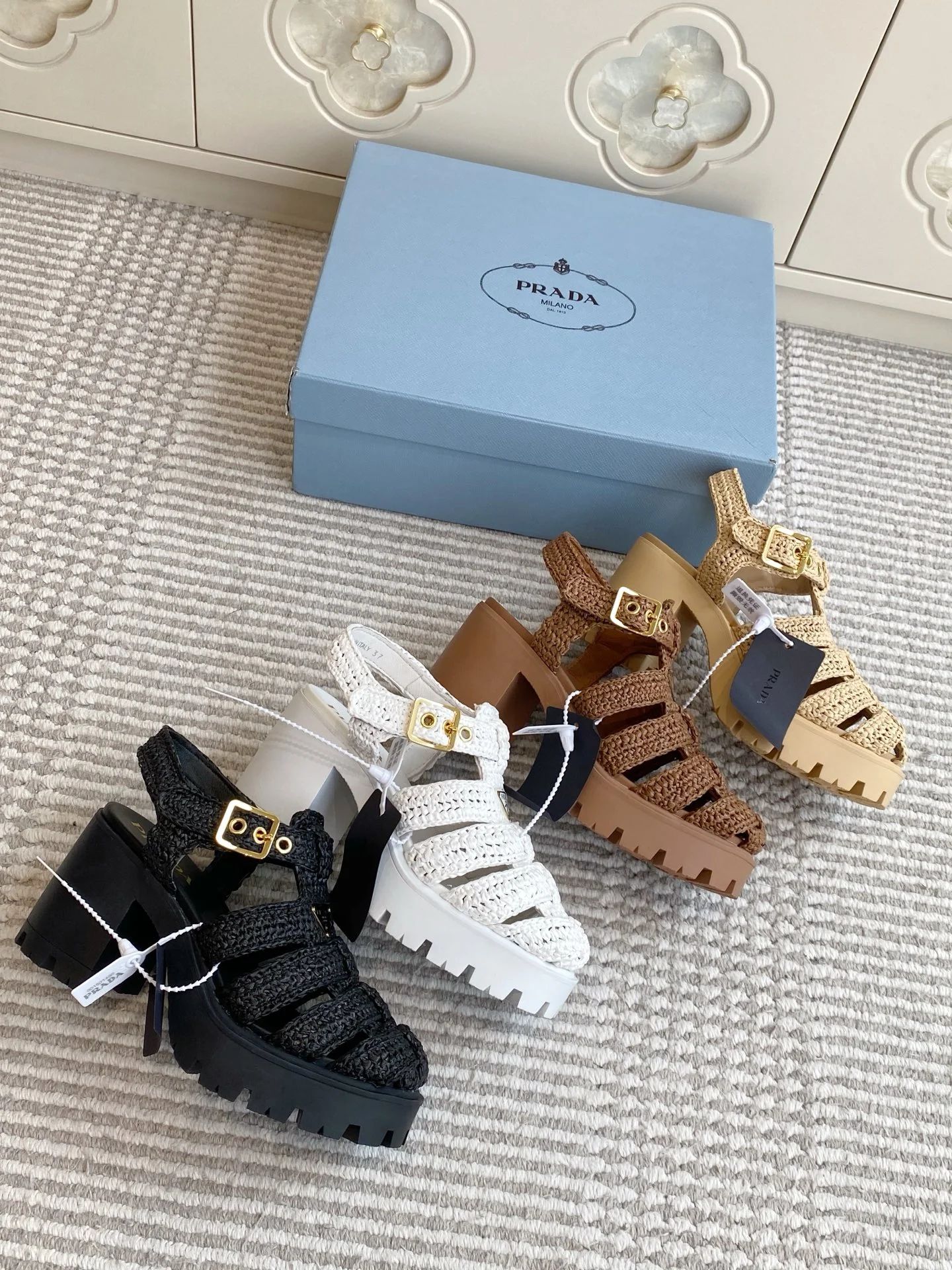 PRADA Sandals Raffia White-Gold EU35-40 C40202609110551 - Image 2